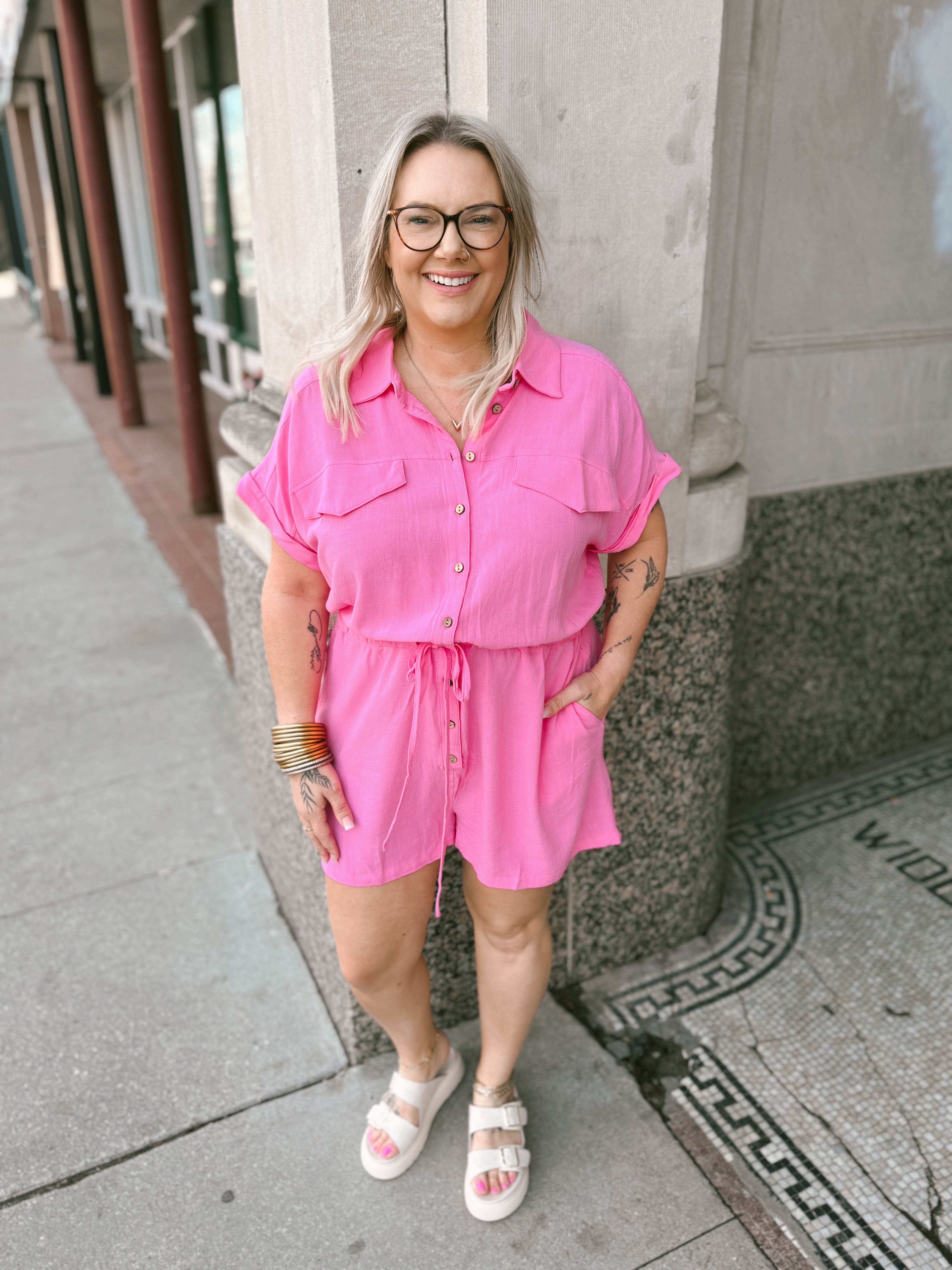 Pink Romper-Final Sale Online Only-Jumpsuits & Rompers-she and sky-The Silo Boutique, Women's Fashion Boutique Located in Warren and Grand Forks North Dakota