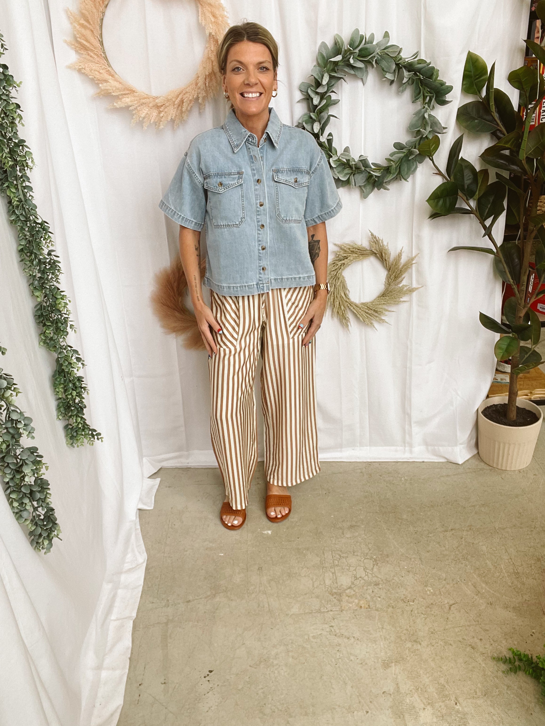 Whitney Denim Button Up Shirt-Final sale-Short Sleeve Tops-wishlist-The Silo Boutique, Women's Fashion Boutique Located in Warren and Grand Forks North Dakota