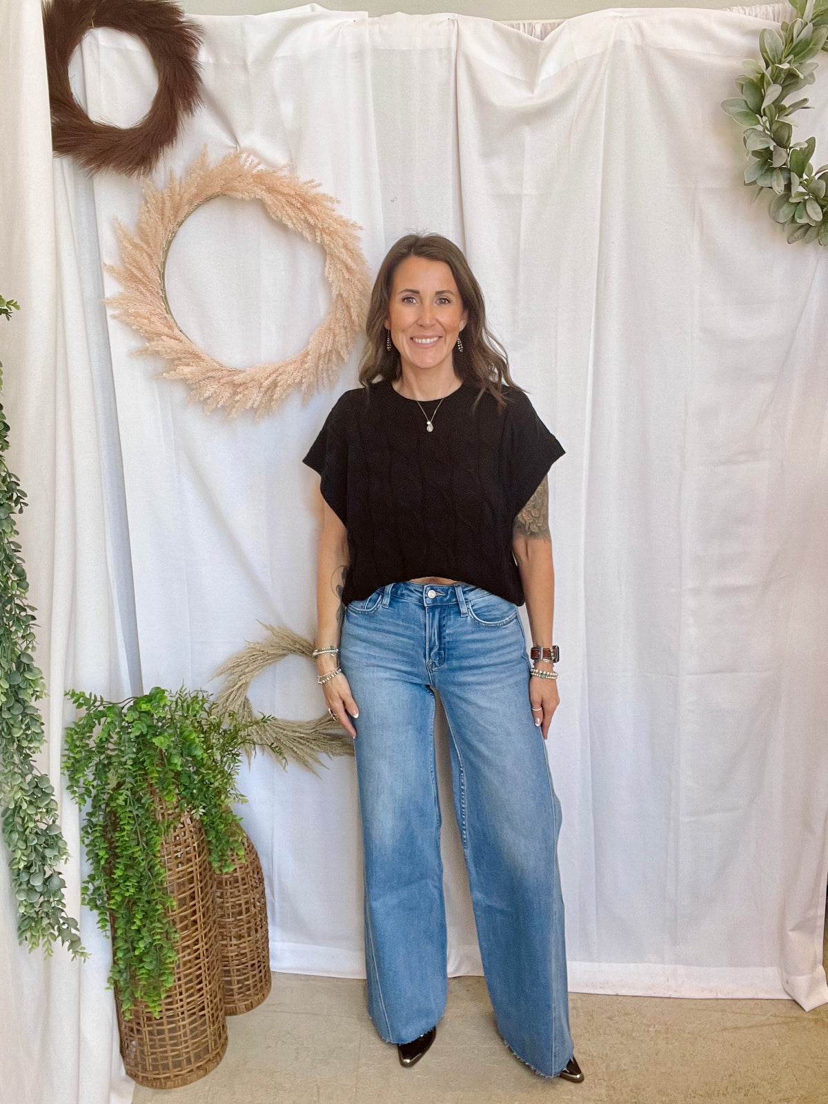 Kori Cable Short Sleeve Sweater-Black-Sweaters-hyfve-The Silo Boutique, Women's Fashion Boutique Located in Warren and Grand Forks North Dakota