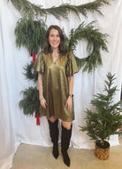 Glam Gold Ruffle Sleeve Dress-Final sale-Dresses-glam-The Silo Boutique, Women's Fashion Boutique Located in Warren and Grand Forks North Dakota