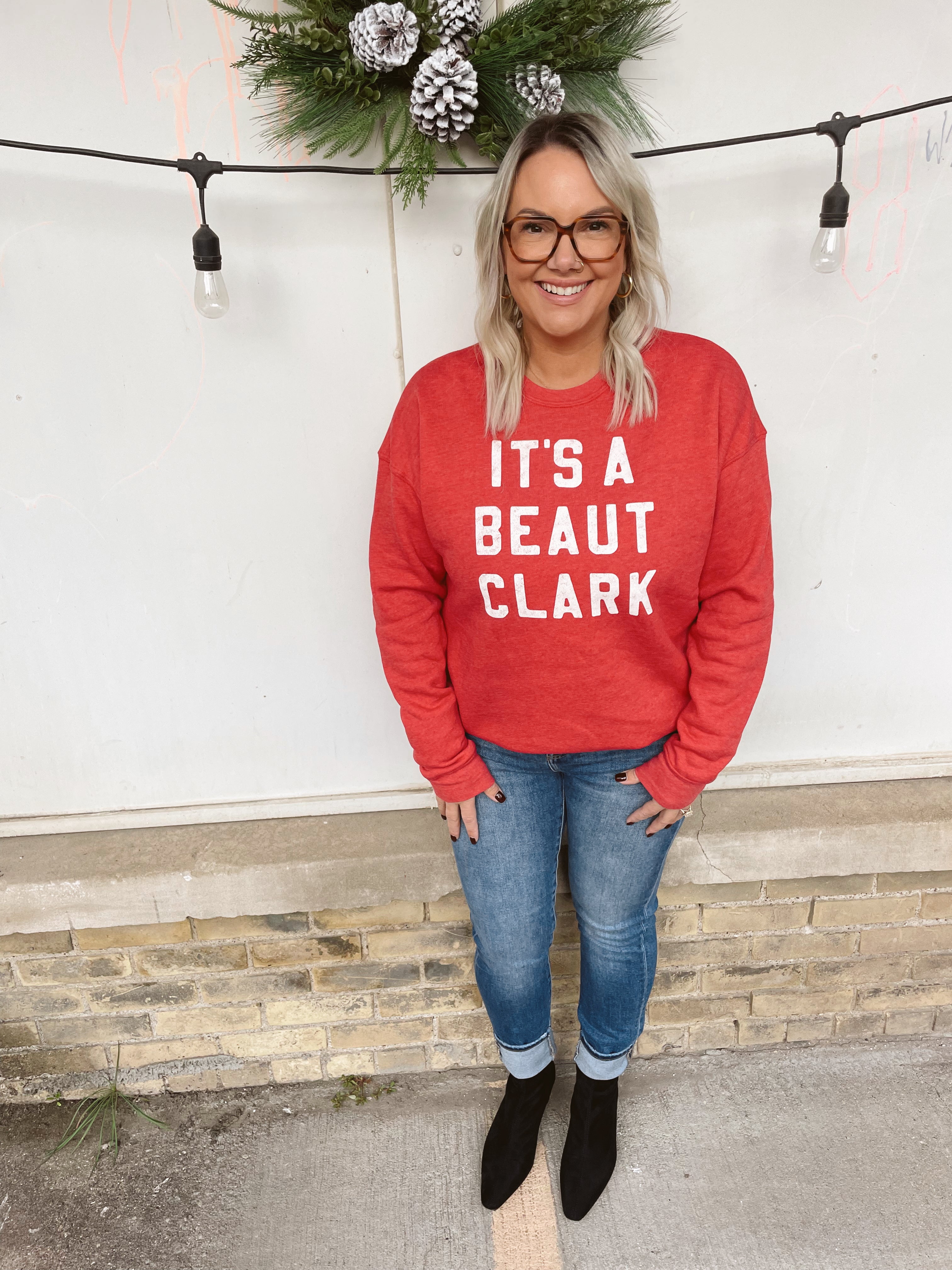 It's a Beaut Clark Red Sweatshirt-Final Sale-Sweatshirts-Oat-The Silo Boutique, Women's Fashion Boutique Located in Warren and Grand Forks North Dakota