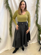 Jet Black Skirt with Belt-Final Sale-Skirts-pinch-The Silo Boutique, Women's Fashion Boutique Located in Warren and Grand Forks North Dakota