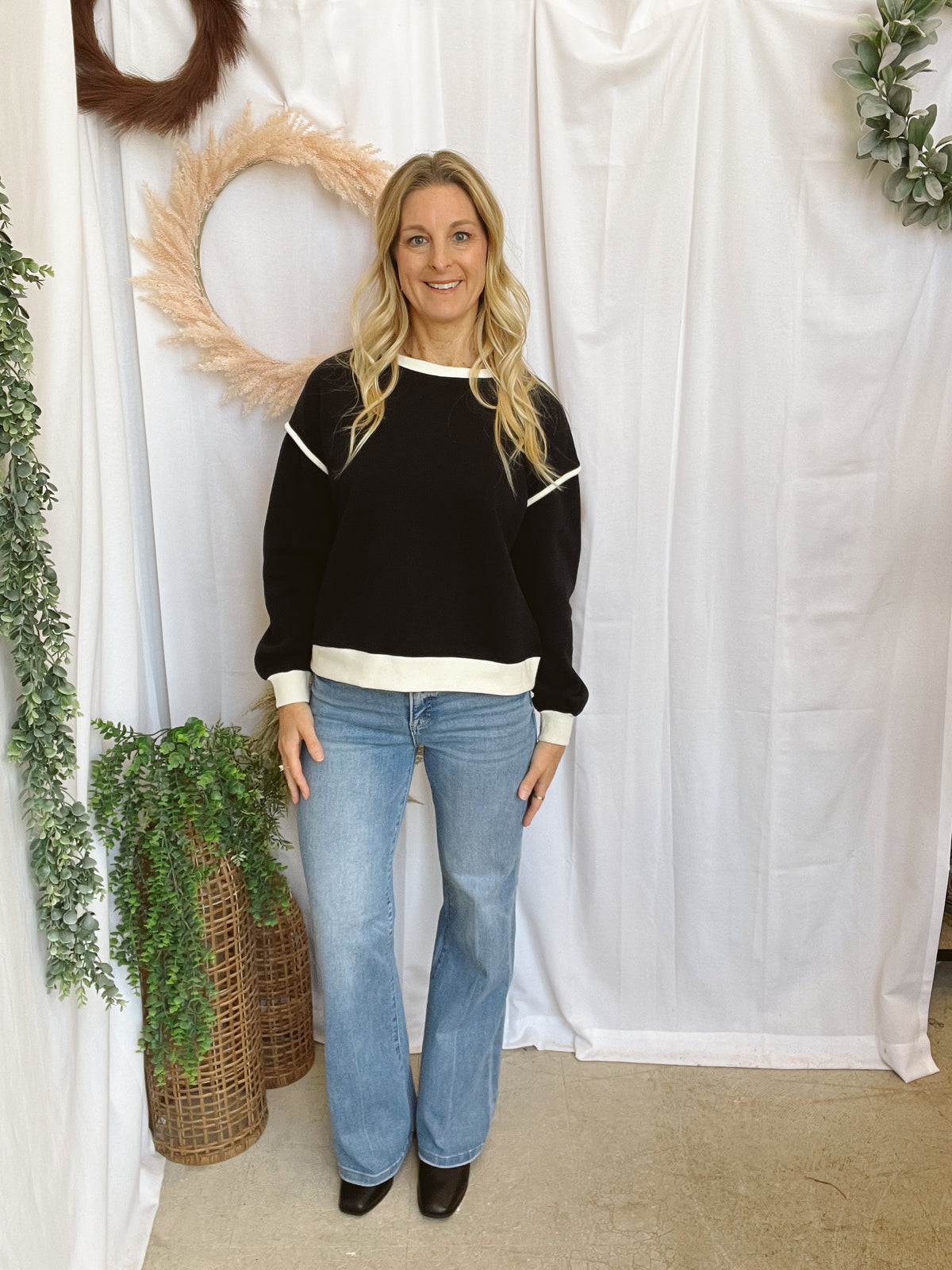 Karen Piping Detail Sweatshirt-Black-Sweatshirts-Zenana-The Silo Boutique, Women's Fashion Boutique Located in Warren and Grand Forks North Dakota