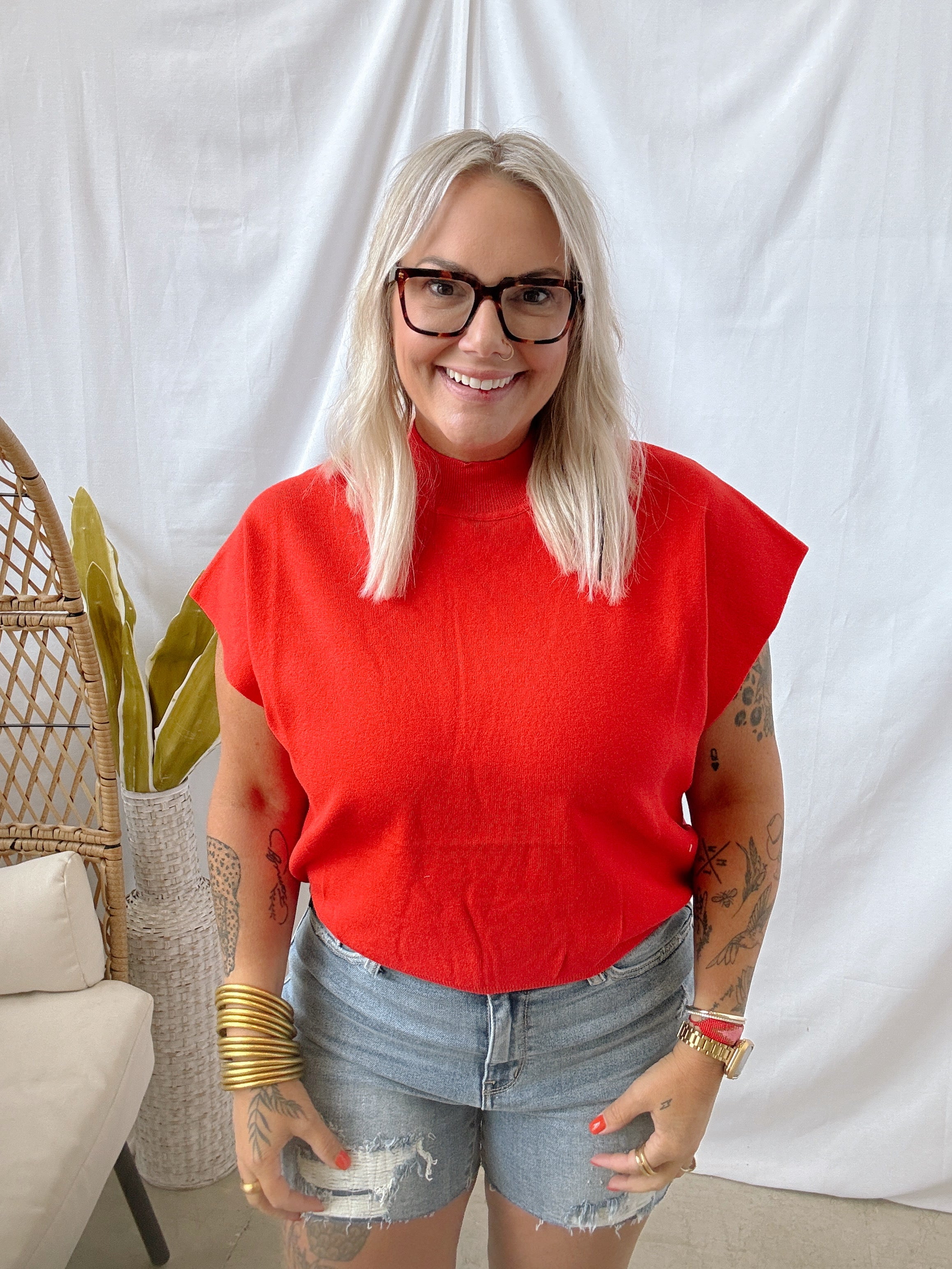 Tomato Mock Short Sleeve Sweater Top-Final Sale-Short Sleeve Tops-eesome-The Silo Boutique, Women's Fashion Boutique Located in Warren and Grand Forks North Dakota
