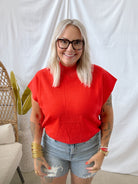 Tomato Mock Short Sleeve Sweater Top-Final Sale-Short Sleeve Tops-eesome-The Silo Boutique, Women's Fashion Boutique Located in Warren and Grand Forks North Dakota