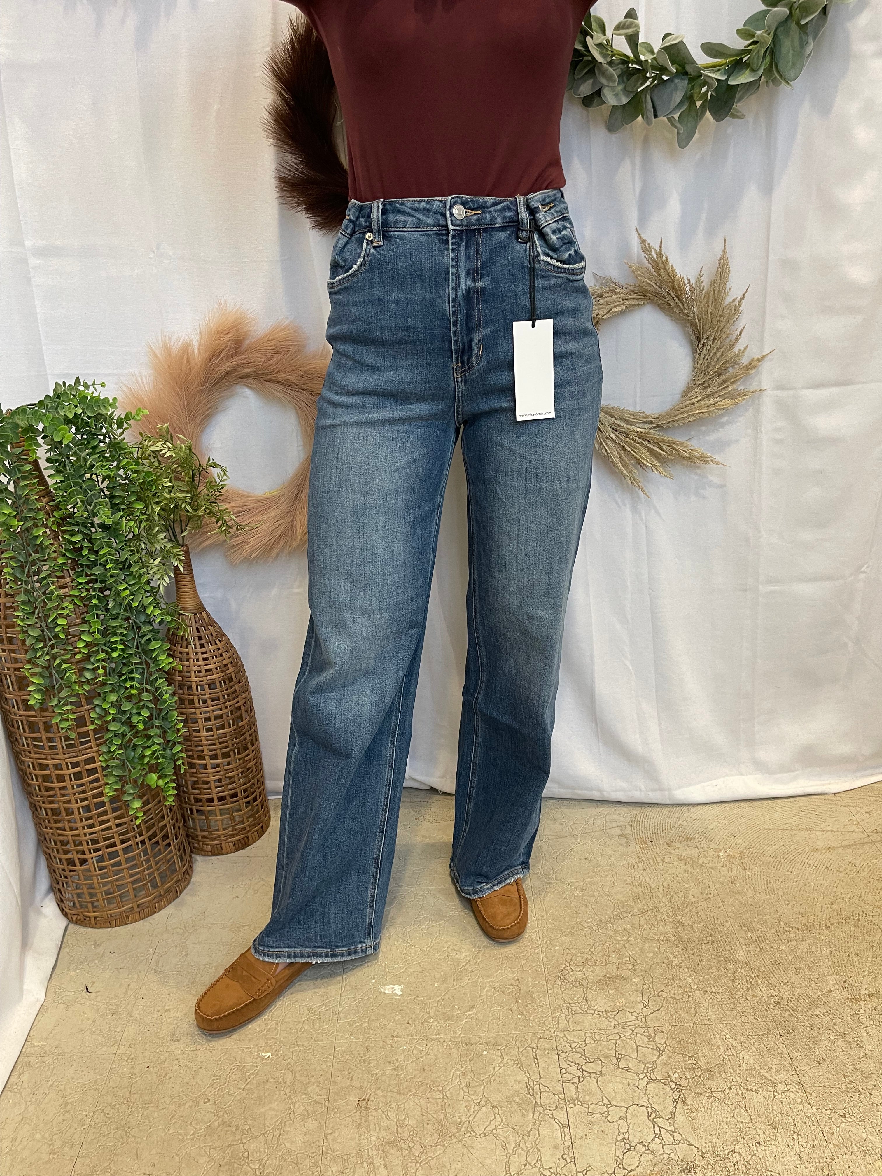 Mica Tealish Blue Wide Leg Jeans-Jeans-mica-The Silo Boutique, Women's Fashion Boutique Located in Warren and Grand Forks North Dakota
