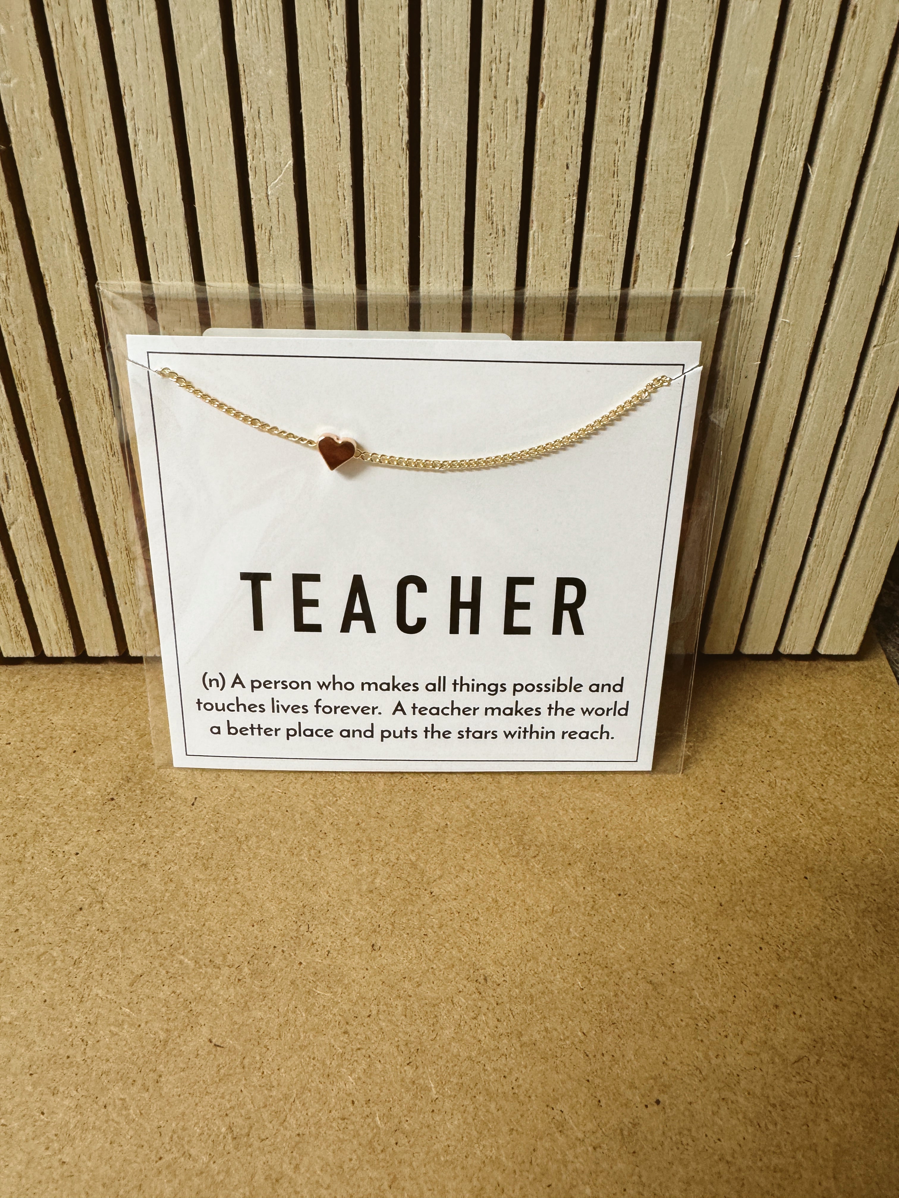 Gold Mini Heart Necklace on Teacher Card-Necklaces-faire-The Silo Boutique, Women's Fashion Boutique Located in Warren and Grand Forks North Dakota