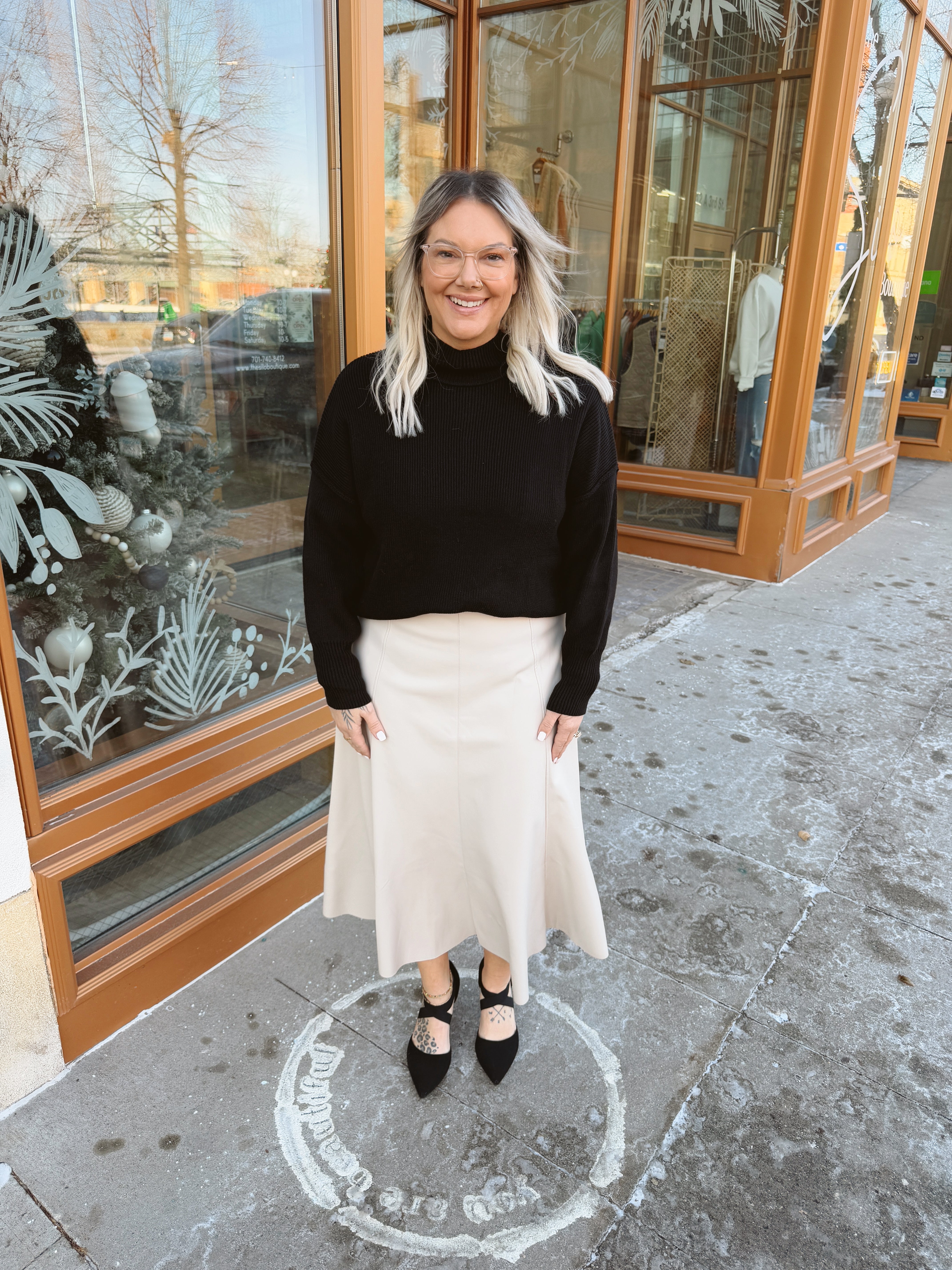 Bone Leather Flare Midi Skirt-Skirts-bluivy-The Silo Boutique, Women's Fashion Boutique Located in Warren and Grand Forks North Dakota