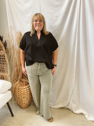 V Neck Collar Band Top-Black- final sale-Short Sleeve Tops-entro-The Silo Boutique, Women's Fashion Boutique Located in Warren and Grand Forks North Dakota
