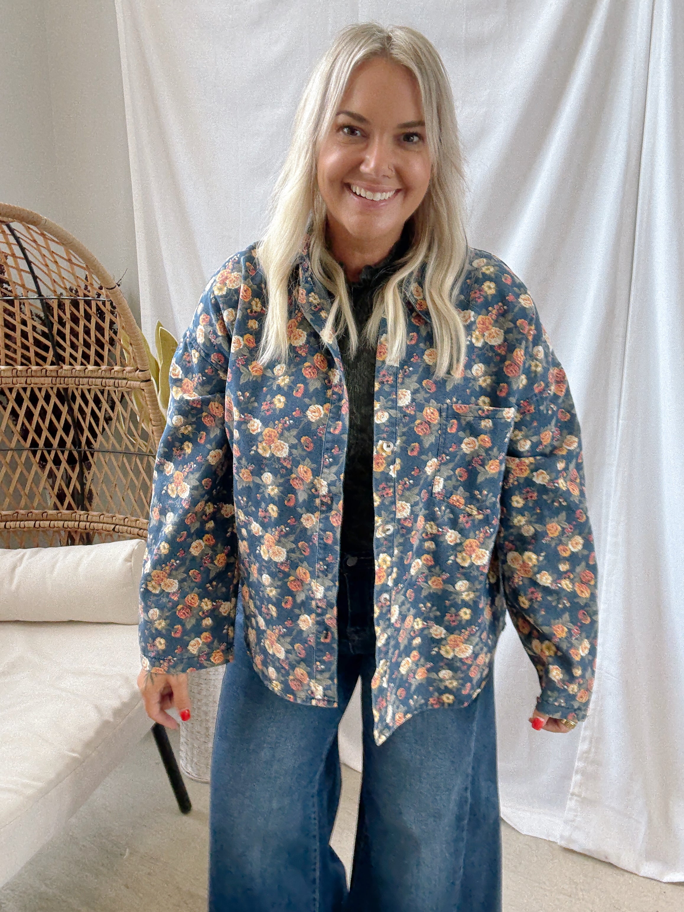 Washed Floral Print Jacket-Final Sale-Coats & Jackets-bibi-The Silo Boutique, Women's Fashion Boutique Located in Warren and Grand Forks North Dakota