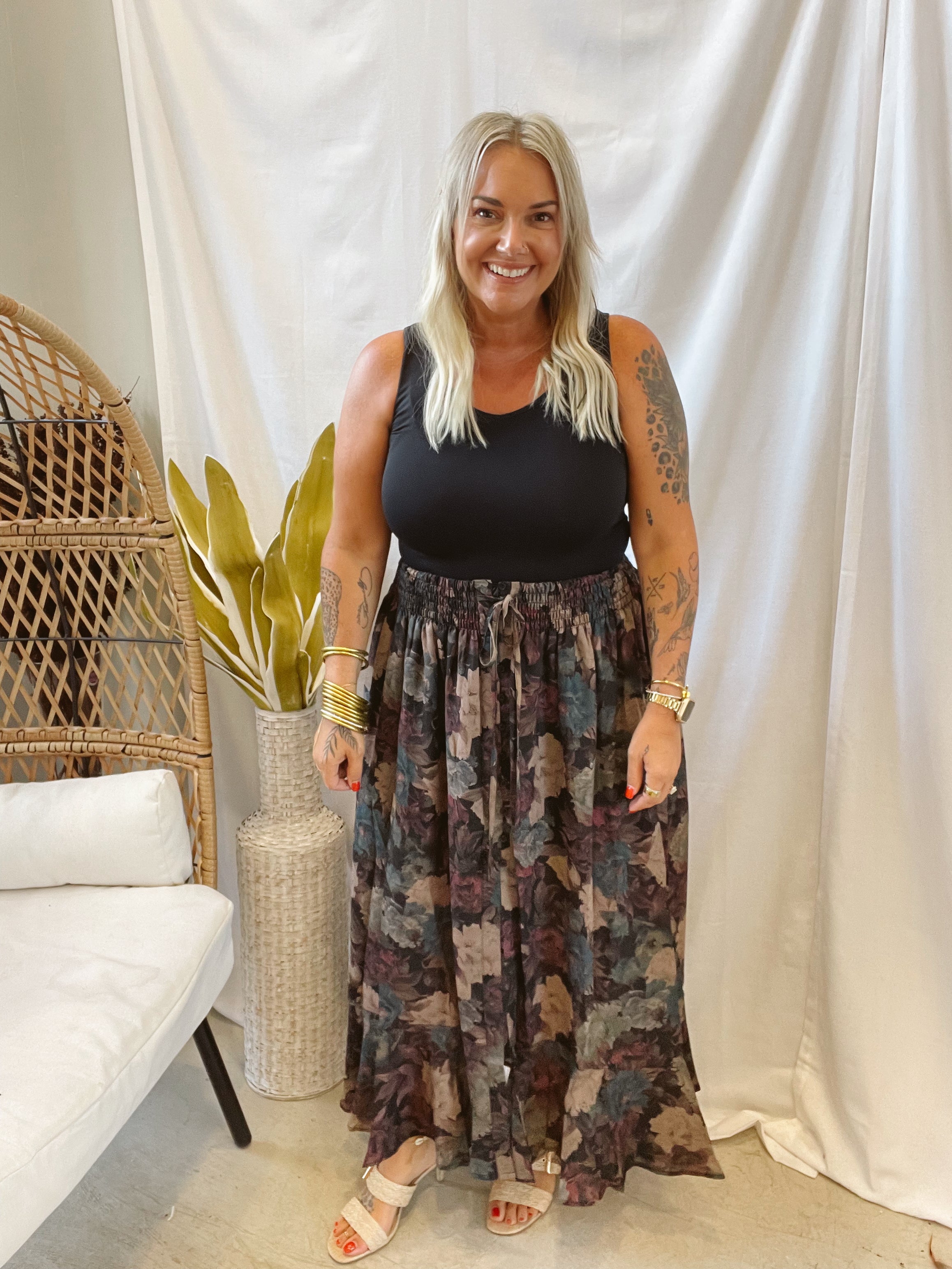 Wine Floral Button Maxi Skirt-Final sale-Skirts-promesa-The Silo Boutique, Women's Fashion Boutique Located in Warren and Grand Forks North Dakota