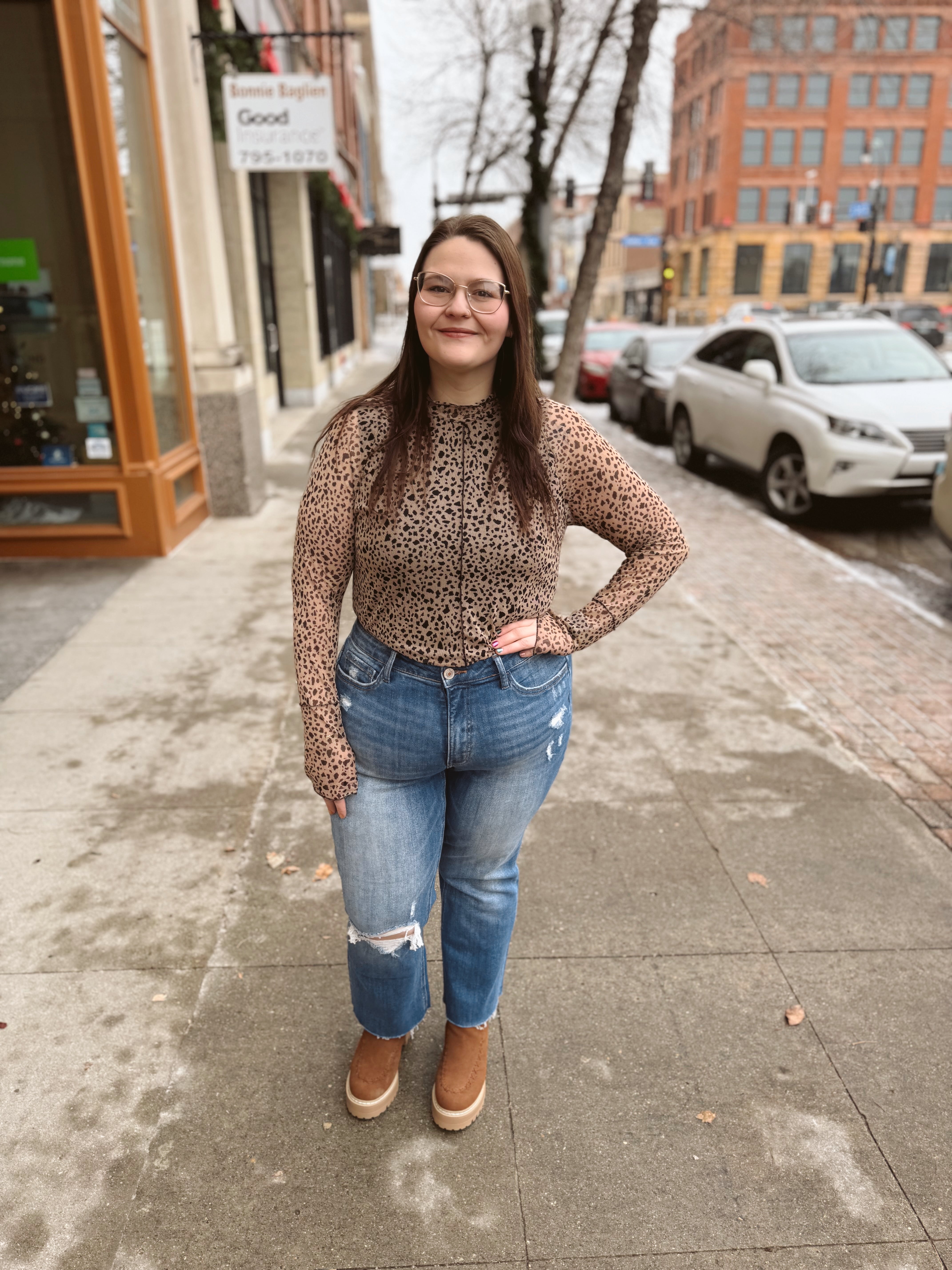 Jade Animal Print Sheer Top-Long Sleeve Tops-jade-The Silo Boutique, Women's Fashion Boutique Located in Warren and Grand Forks North Dakota