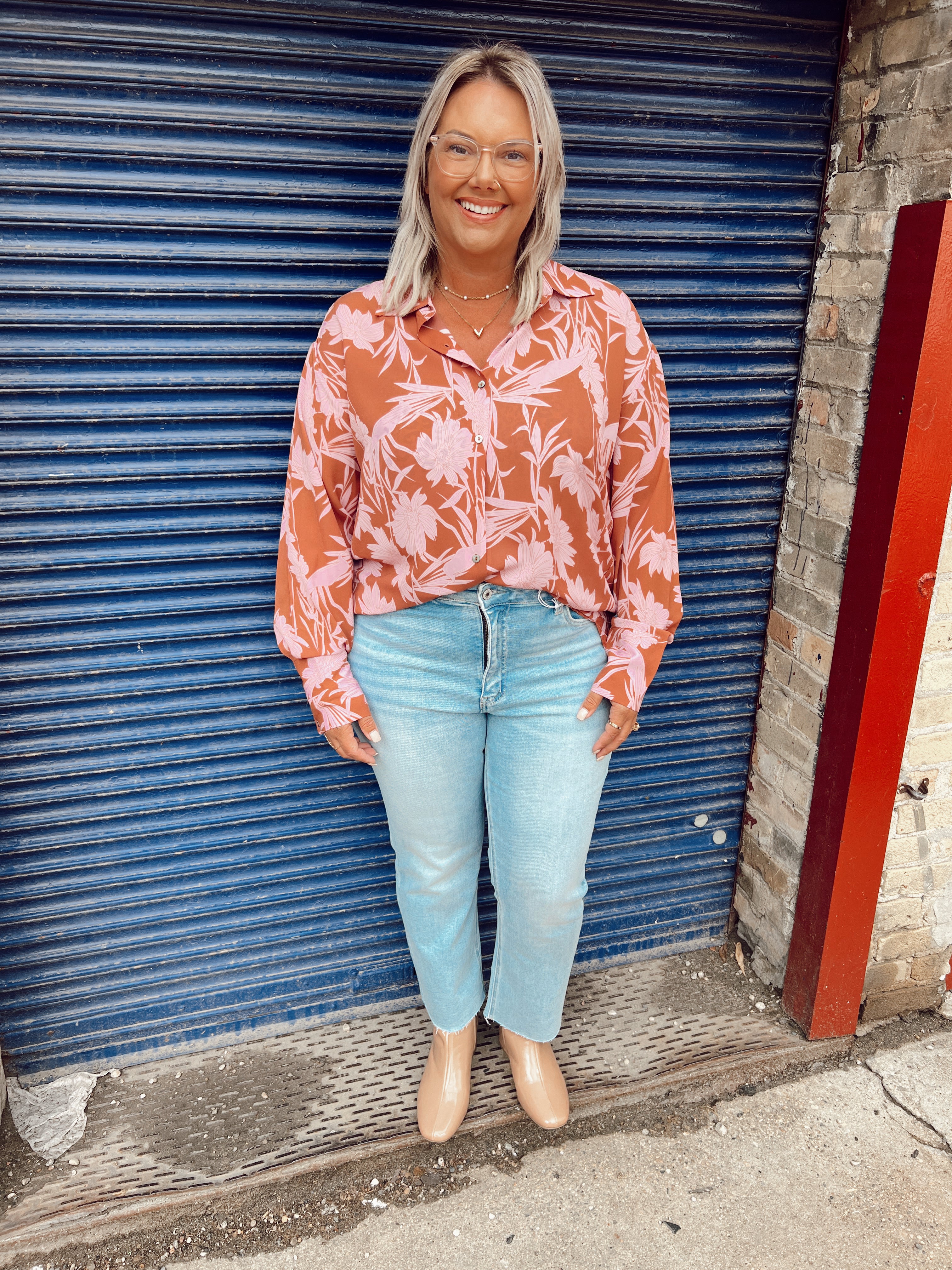 Cinnamon Floral Mix Top-Long Sleeve-entro-The Silo Boutique, Women's Fashion Boutique Located in Warren and Grand Forks North Dakota