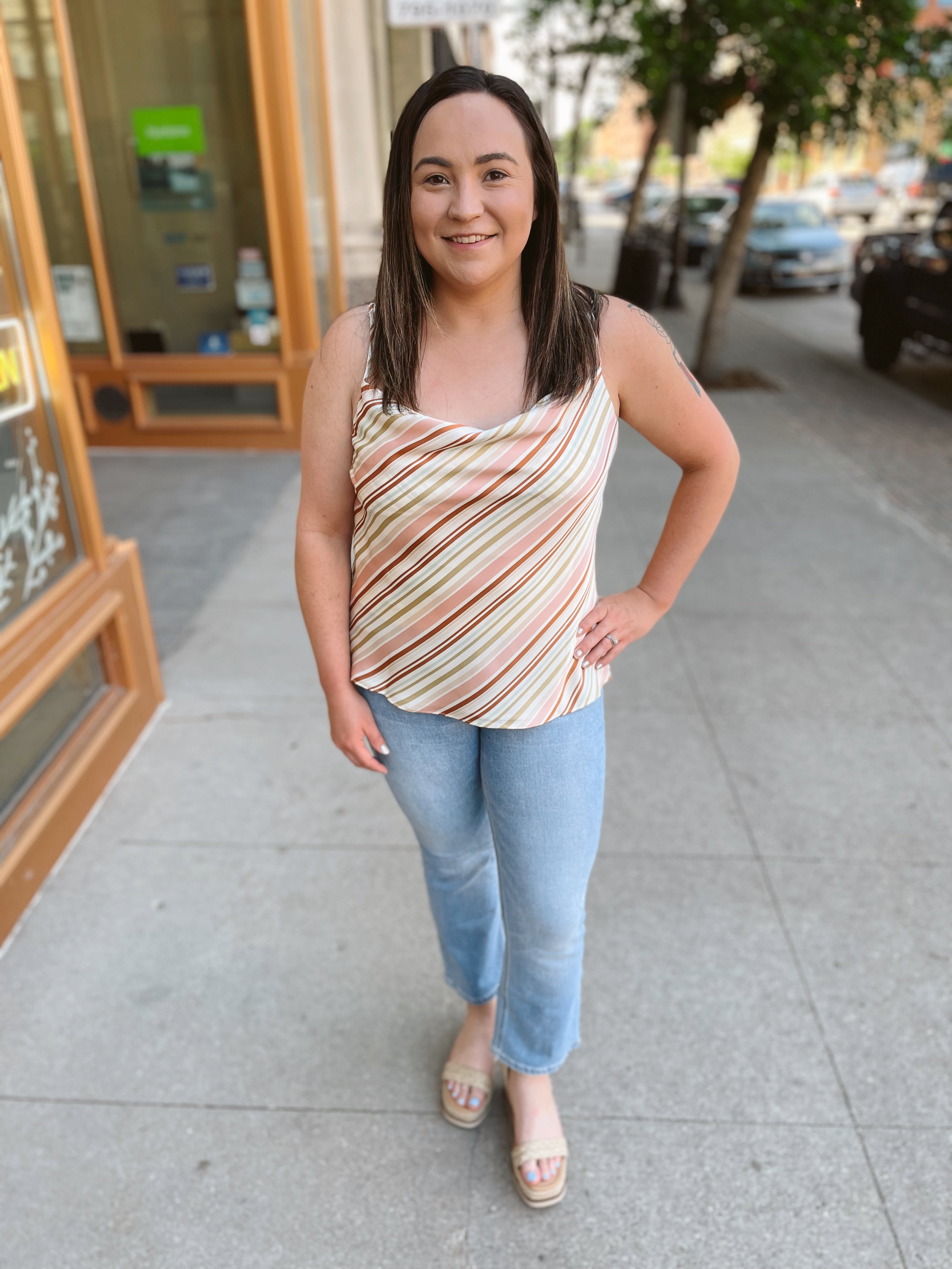 Favorite Striped Cowl Tank Top-Tank Tops-skies are blue-The Silo Boutique, Women's Fashion Boutique Located in Warren and Grand Forks North Dakota