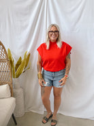 Tomato Mock Short Sleeve Sweater Top-Final Sale-Short Sleeve Tops-eesome-The Silo Boutique, Women's Fashion Boutique Located in Warren and Grand Forks North Dakota
