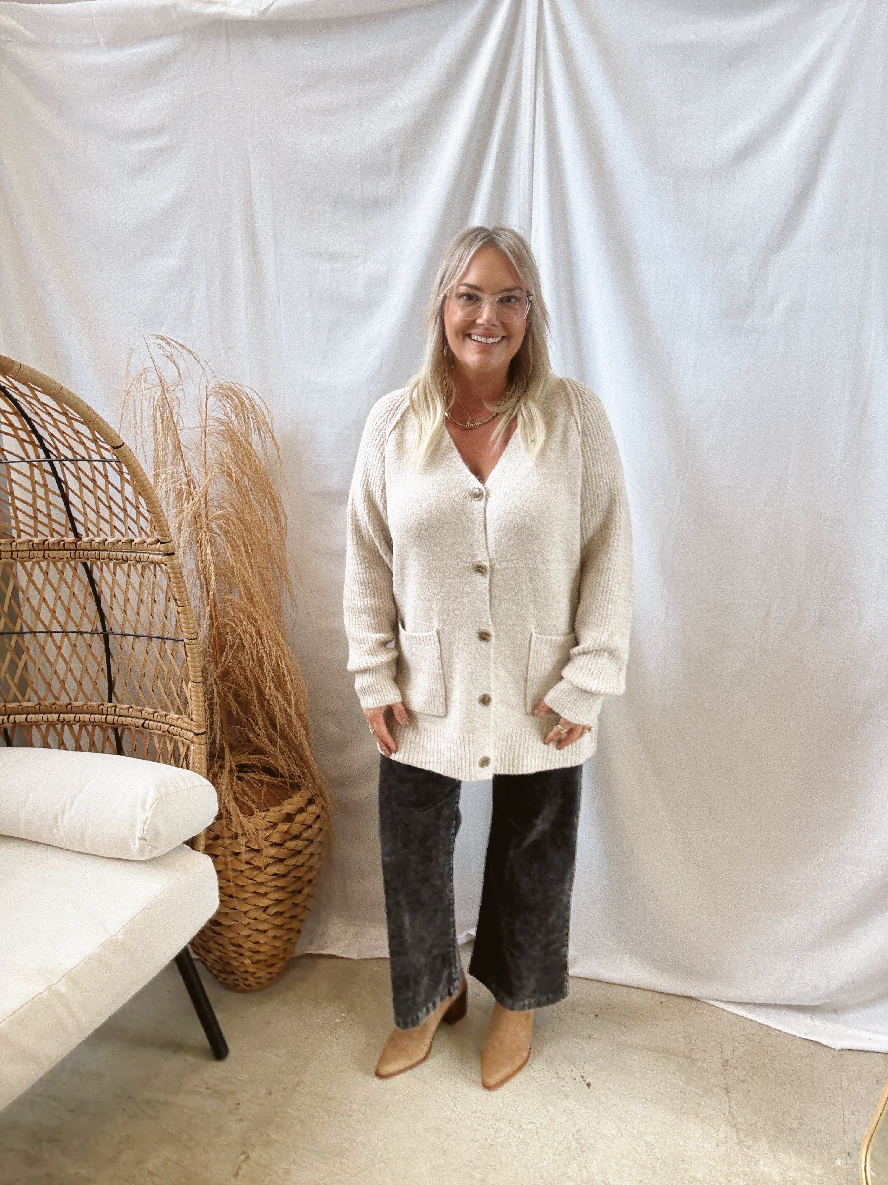 Taupe Raglan Sleeve Cardigan-Final Sale-Cardigans-hem and thread-The Silo Boutique, Women's Fashion Boutique Located in Warren and Grand Forks North Dakota