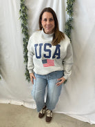 USA Grey Mock Sweatshirt-Sweatshirts-bucketlist-The Silo Boutique, Women's Fashion Boutique Located in Warren and Grand Forks North Dakota