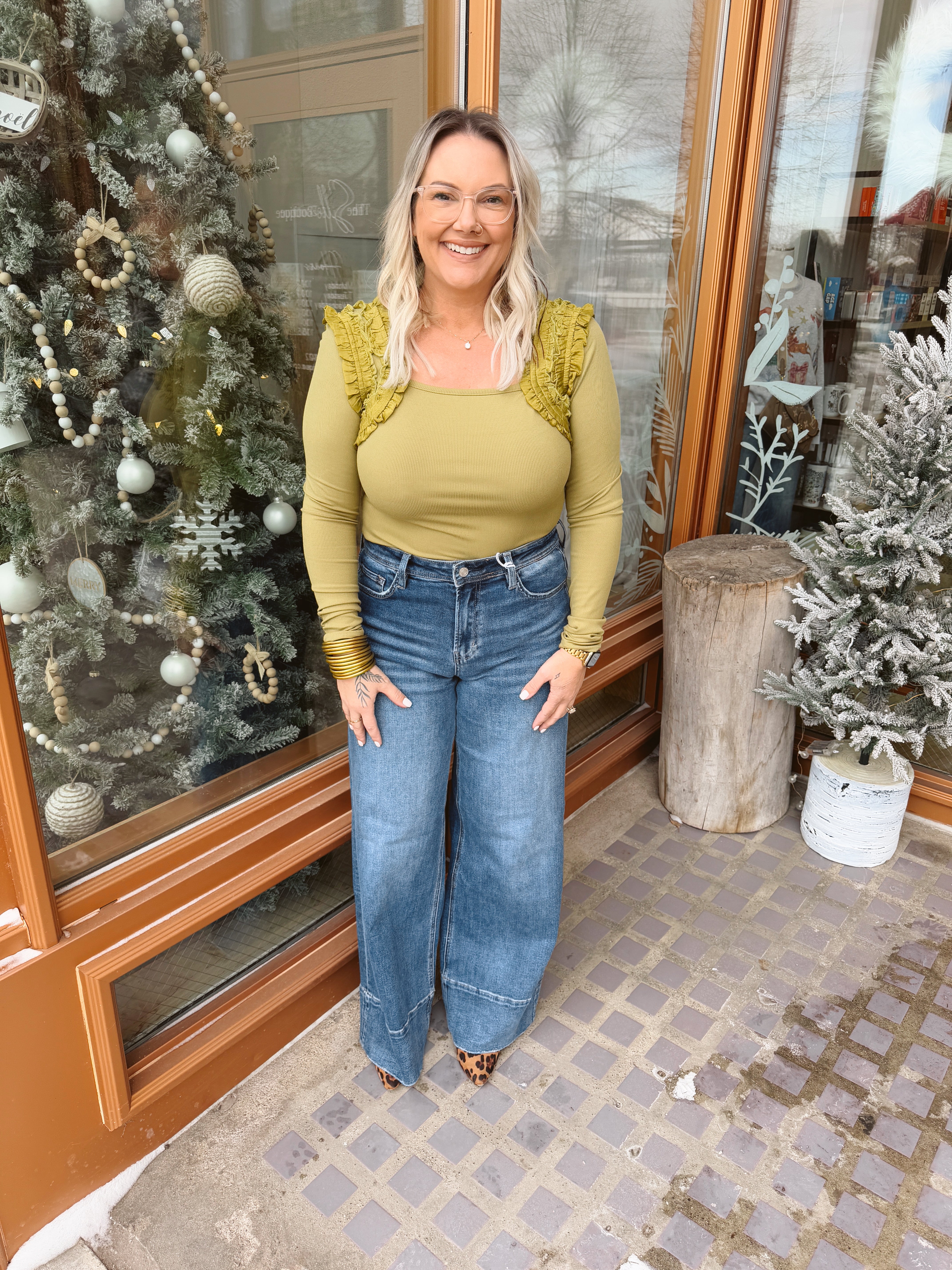 Lemon Grass Ruffle Top-Long Sleeve Tops-listicle-The Silo Boutique, Women's Fashion Boutique Located in Warren and Grand Forks North Dakota