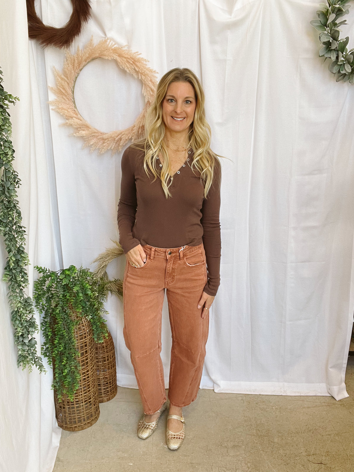 Jennifer Henley Top-Brown-Long Sleeve Tops-hyfve-The Silo Boutique, Women's Fashion Boutique Located in Warren and Grand Forks North Dakota