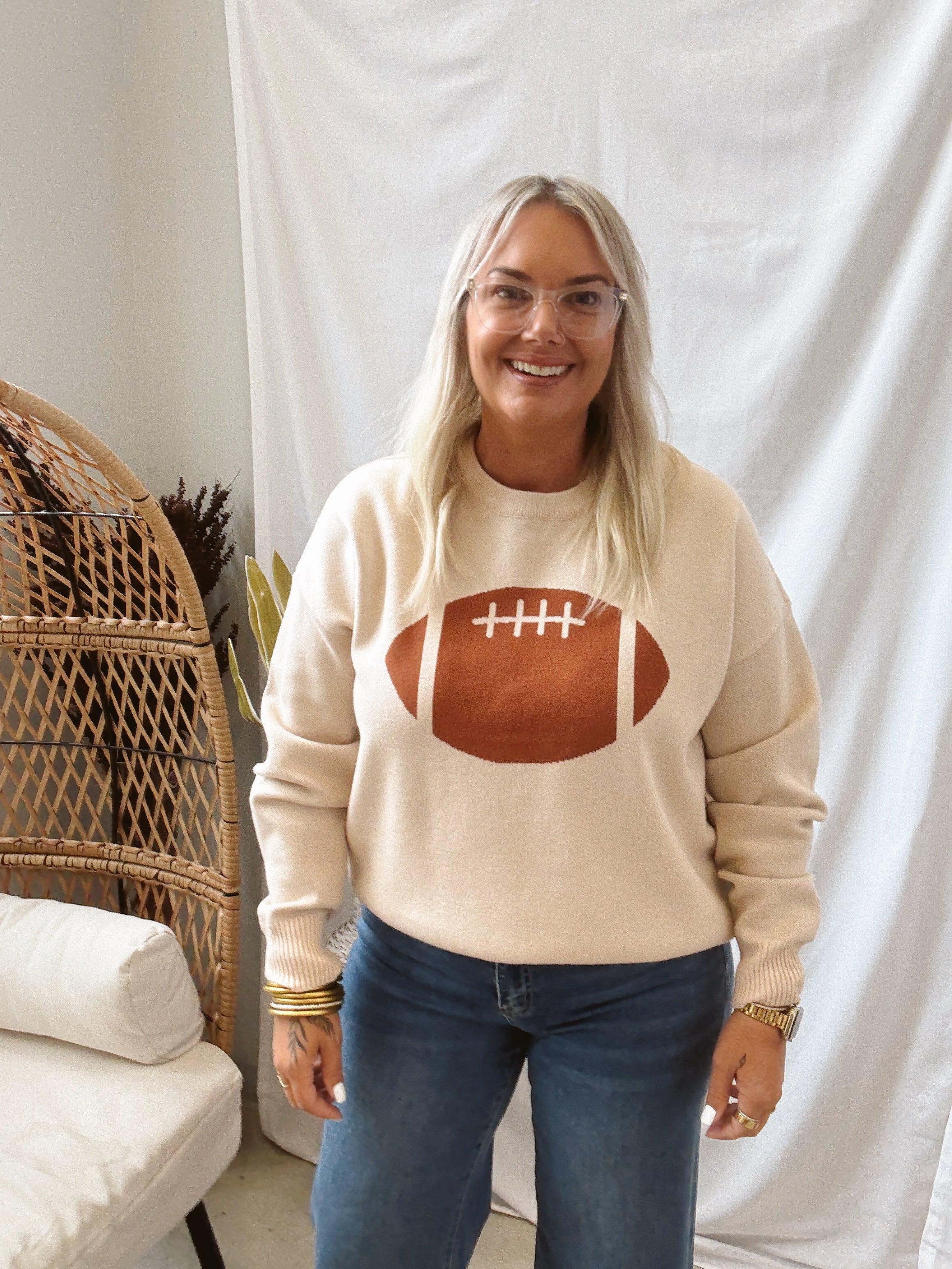 Cream Football Sweater-Final Sale-Sweaters-tea and Rose-The Silo Boutique, Women's Fashion Boutique Located in Warren and Grand Forks North Dakota