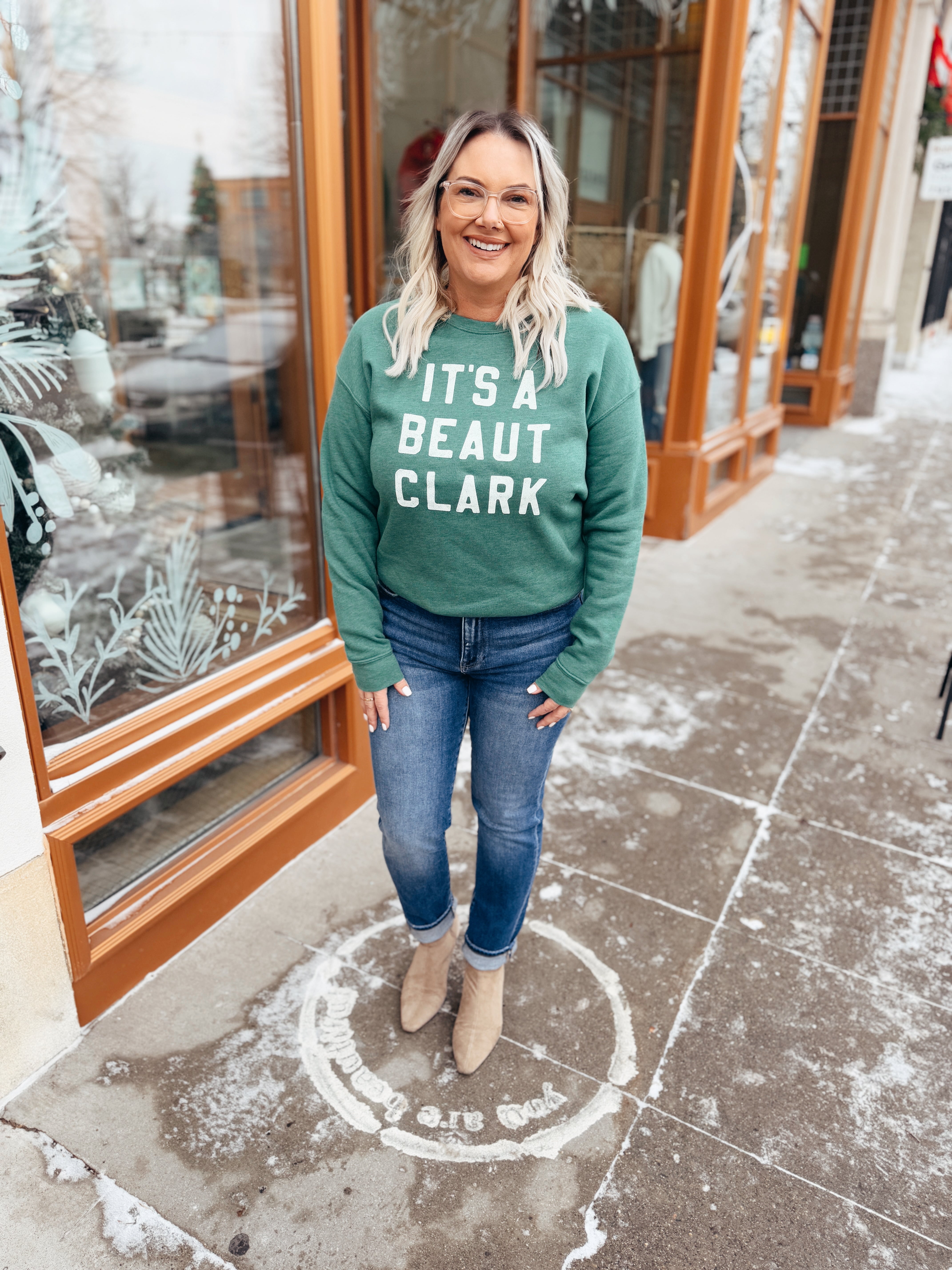 It's a Beaut Clark Green Sweatshirt-Final Sale-Sweatshirts-Oat-The Silo Boutique, Women's Fashion Boutique Located in Warren and Grand Forks North Dakota