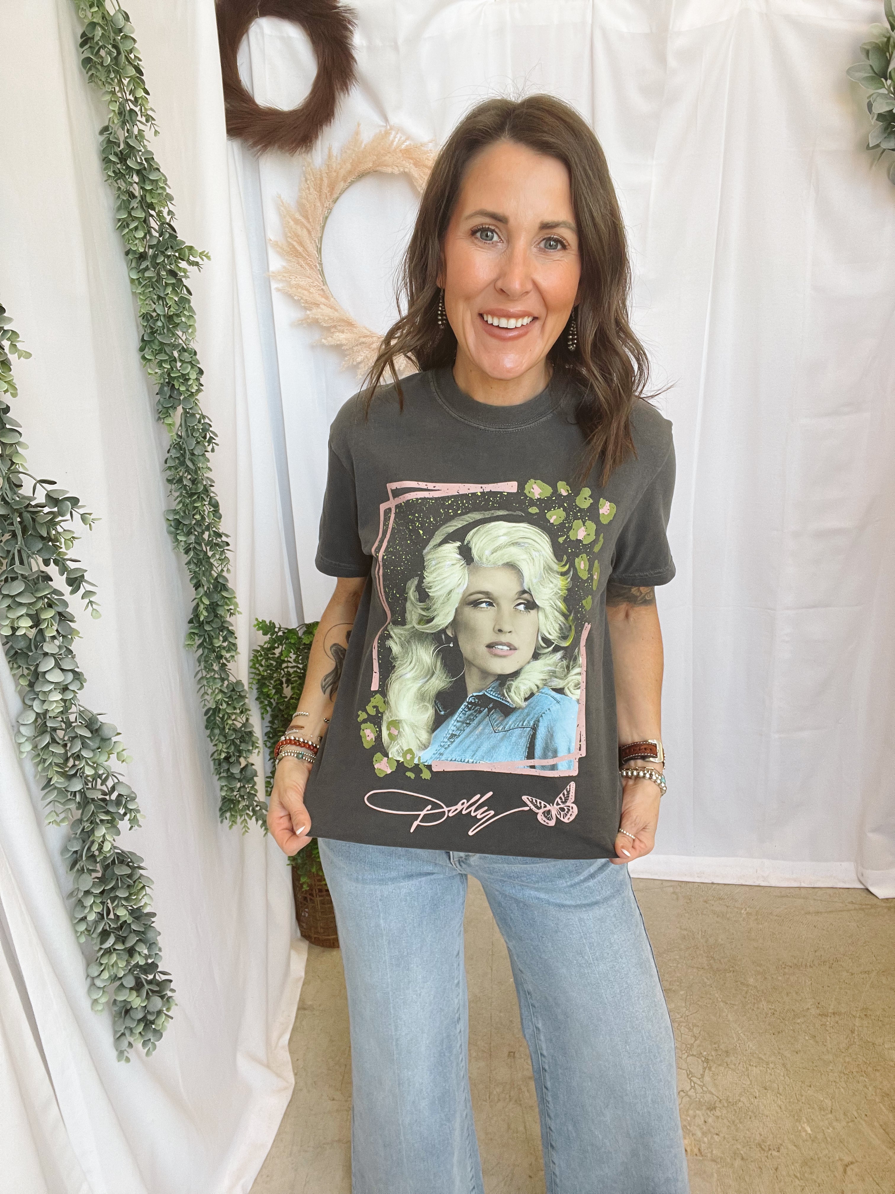 Dolly Vintage Charm Tee-Gray-Graphic Tees-birdies-The Silo Boutique, Women's Fashion Boutique Located in Warren and Grand Forks North Dakota