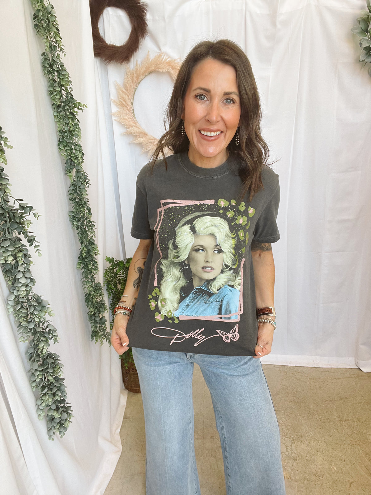 Dolly Vintage Charm Tee-Gray-Graphic Tees-birdies-The Silo Boutique, Women's Fashion Boutique Located in Warren and Grand Forks North Dakota