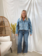 Risen Distressed Denim Shirt-Long Sleeve Tops-risen-The Silo Boutique, Women's Fashion Boutique Located in Warren and Grand Forks North Dakota