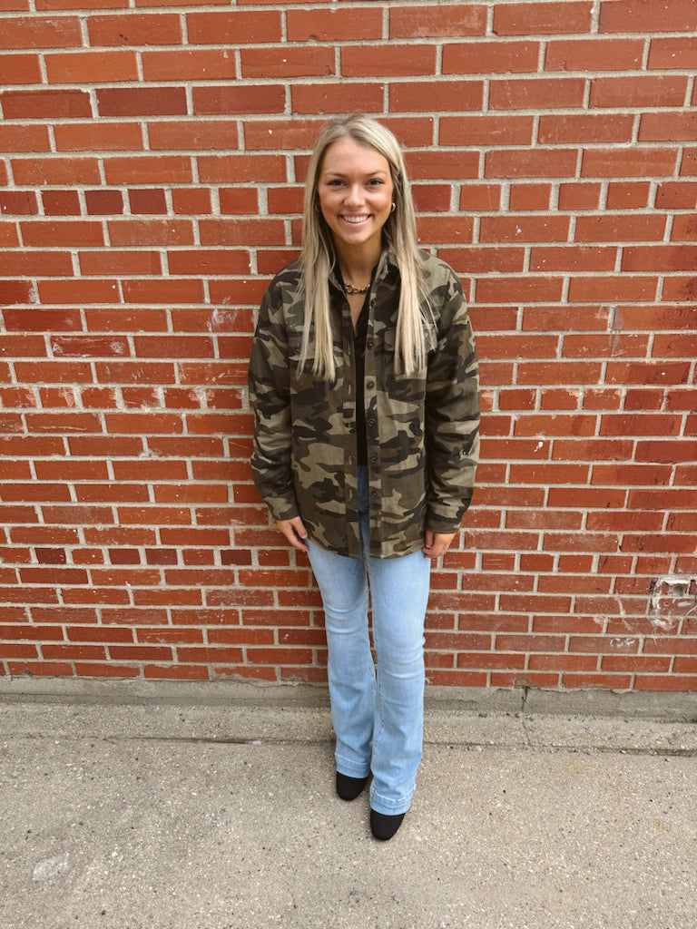 Camouflage Button Down Top-Final Sale-Long Sleeve Tops-bluivy-The Silo Boutique, Women's Fashion Boutique Located in Warren and Grand Forks North Dakota