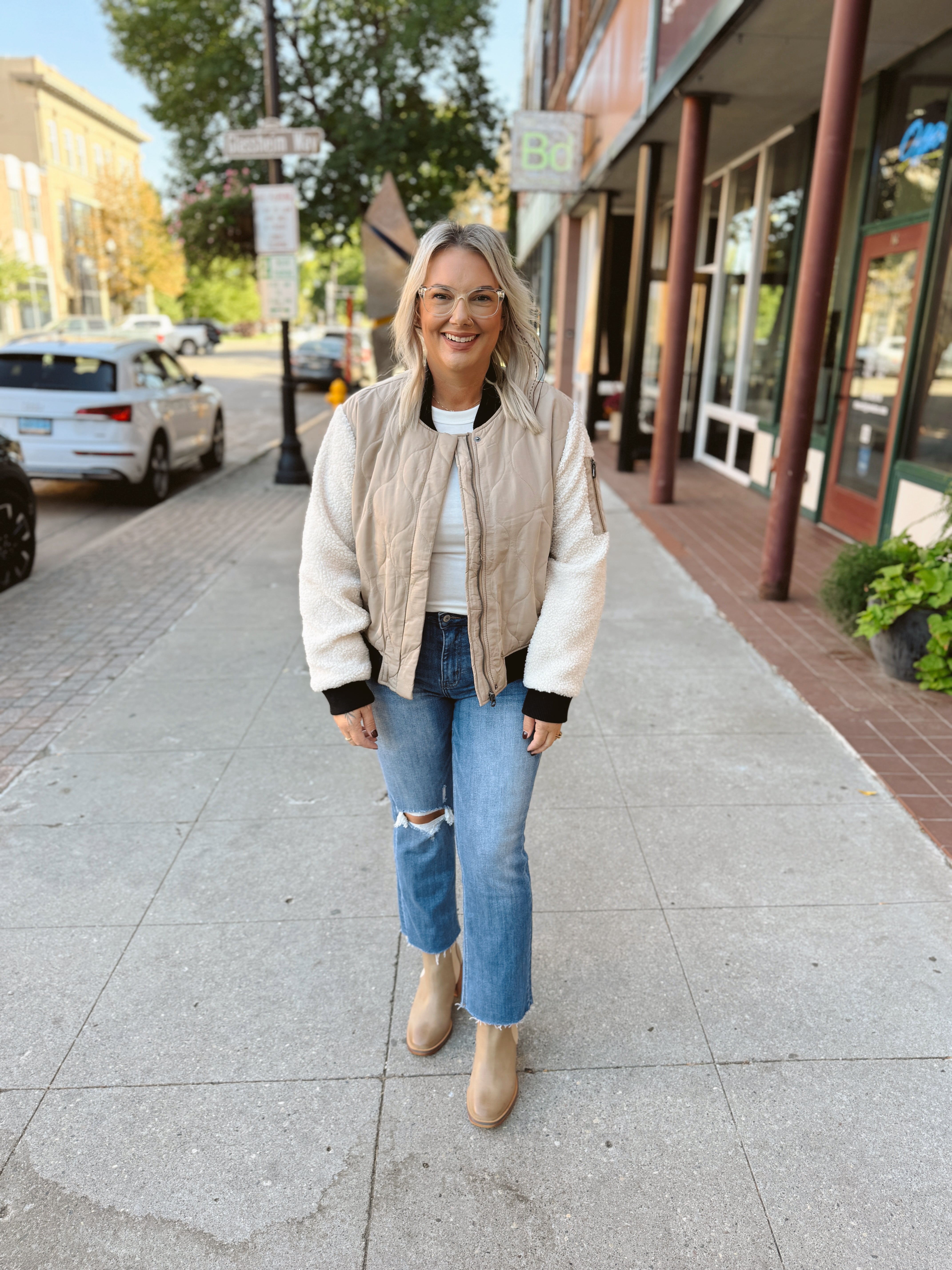 Cream Mix Bomber Jacket-Coats & Jackets-26 international-The Silo Boutique, Women's Fashion Boutique Located in Warren and Grand Forks North Dakota