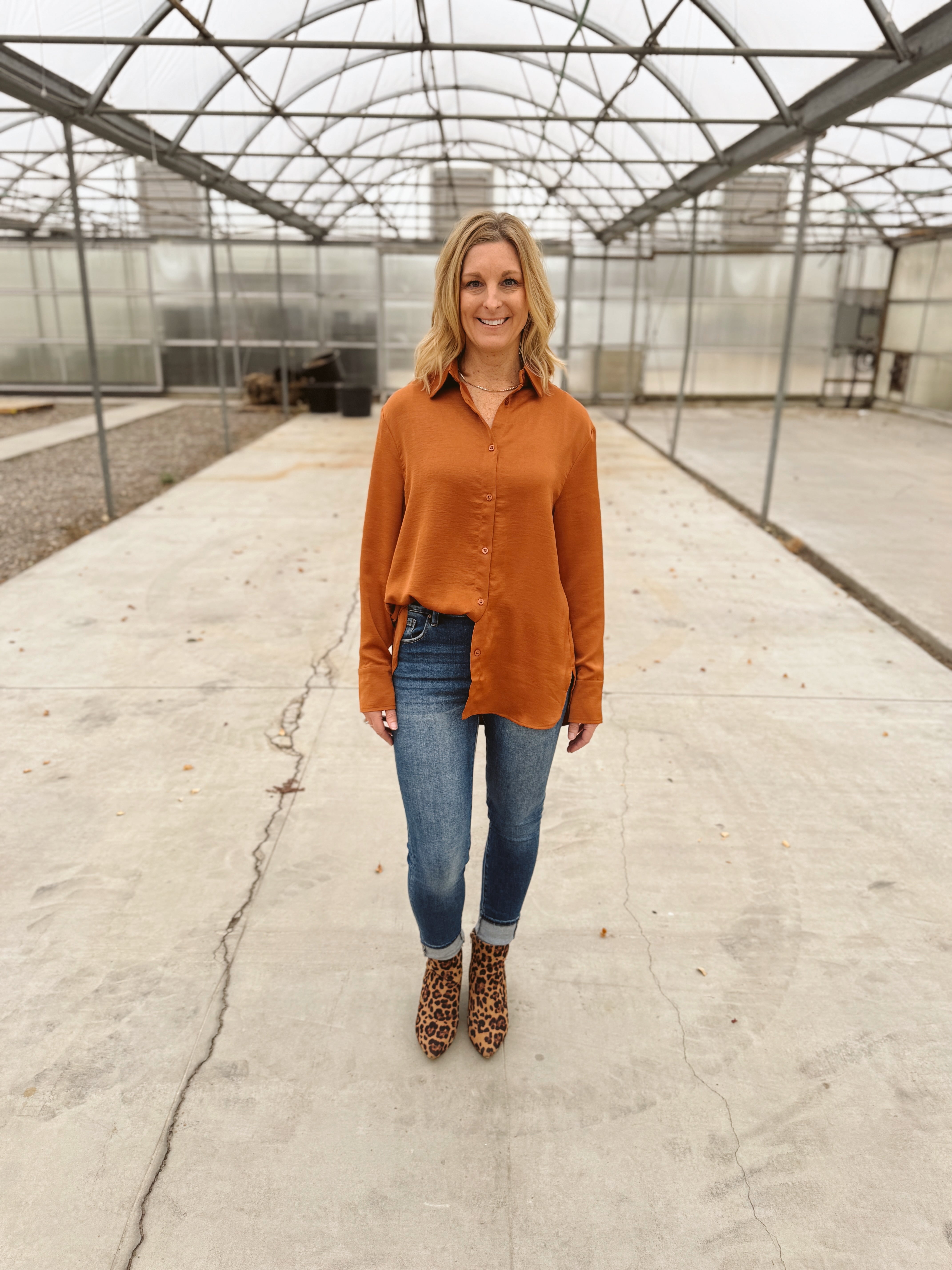 Classic Button Down Shirt-Bronze-Long Sleeve Tops-hyfve-The Silo Boutique, Women's Fashion Boutique Located in Warren and Grand Forks North Dakota