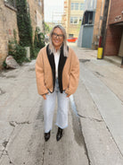 Taupe and Black Perfect Sherpa Jacket-Final Sale-Coats & Jackets-first love-The Silo Boutique, Women's Fashion Boutique Located in Warren and Grand Forks North Dakota