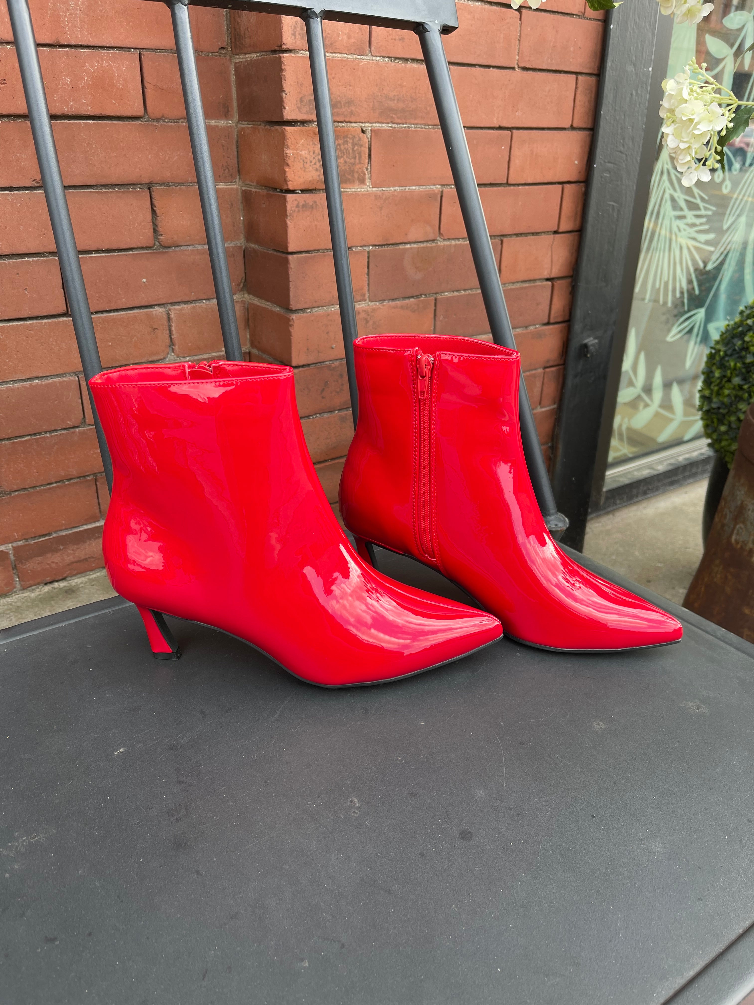 Bamboo Pisa Red Bootie-Boots-bamboo-The Silo Boutique, Women's Fashion Boutique Located in Warren and Grand Forks North Dakota