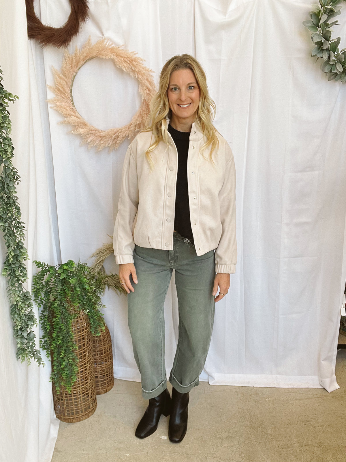 Lori Snap Button Bubble Jacket-Oatmeal-Vests-staccato-The Silo Boutique, Women's Fashion Boutique Located in Warren and Grand Forks North Dakota