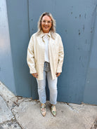 Ivory Leather Button Down Jacket Top-Long Sleeves-lumiere-The Silo Boutique, Women's Fashion Boutique Located in Warren and Grand Forks North Dakota