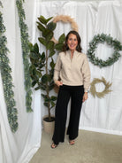 Allie Half Zip Top-Sand-Long Sleeve Tops-allie Rose-The Silo Boutique, Women's Fashion Boutique Located in Warren and Grand Forks North Dakota