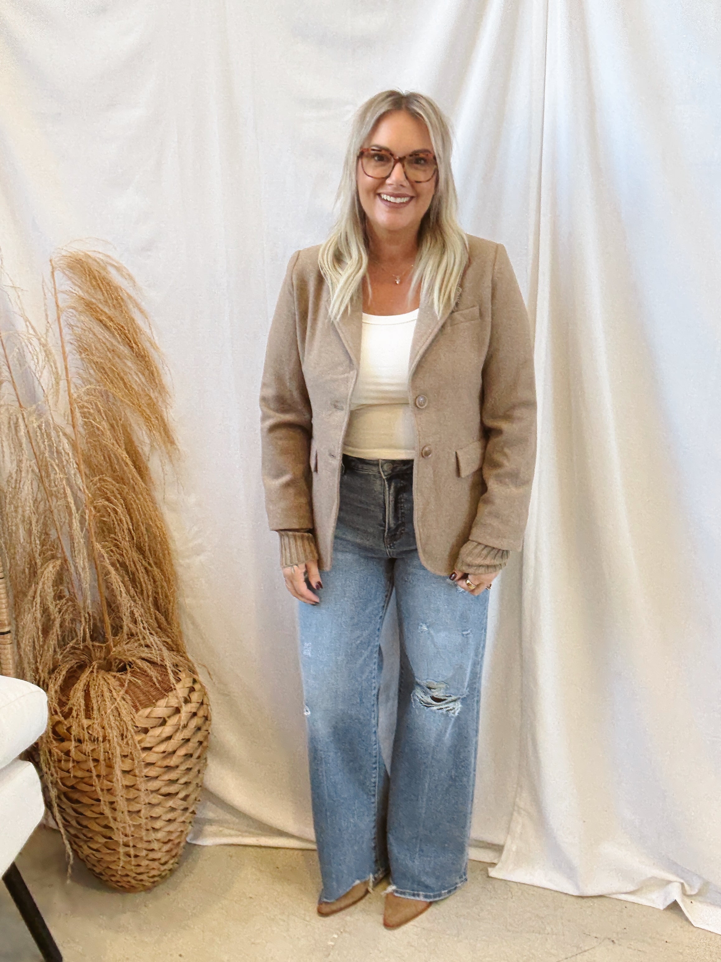 Mocha Layered Blazer-Final sale-Blazers-hem and thread-The Silo Boutique, Women's Fashion Boutique Located in Warren and Grand Forks North Dakota