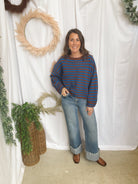 Dickie Striped Cardigan-Blue Brown-Cardigans-peach love-The Silo Boutique, Women's Fashion Boutique Located in Warren and Grand Forks North Dakota