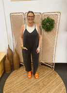 Charcoal Comfy Jumpsuit-Final Sale Online Only-Jumpsuits & Rompers-pologram-The Silo Boutique, Women's Fashion Boutique Located in Warren and Grand Forks North Dakota