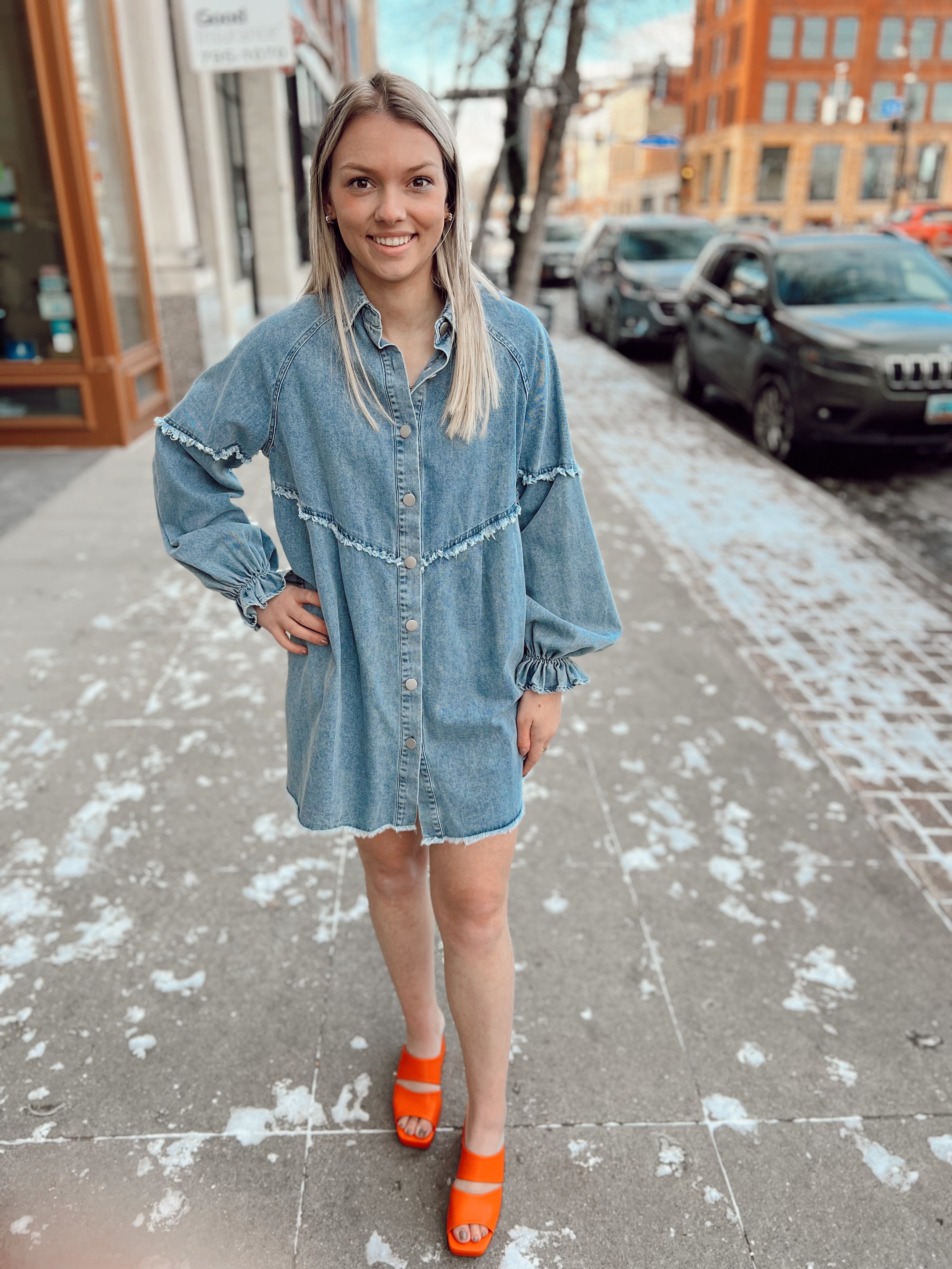 Washed Denim Shirt Dress-Dresses-The Silo Boutique-The Silo Boutique, Women's Fashion Boutique Located in Warren and Grand Forks North Dakota