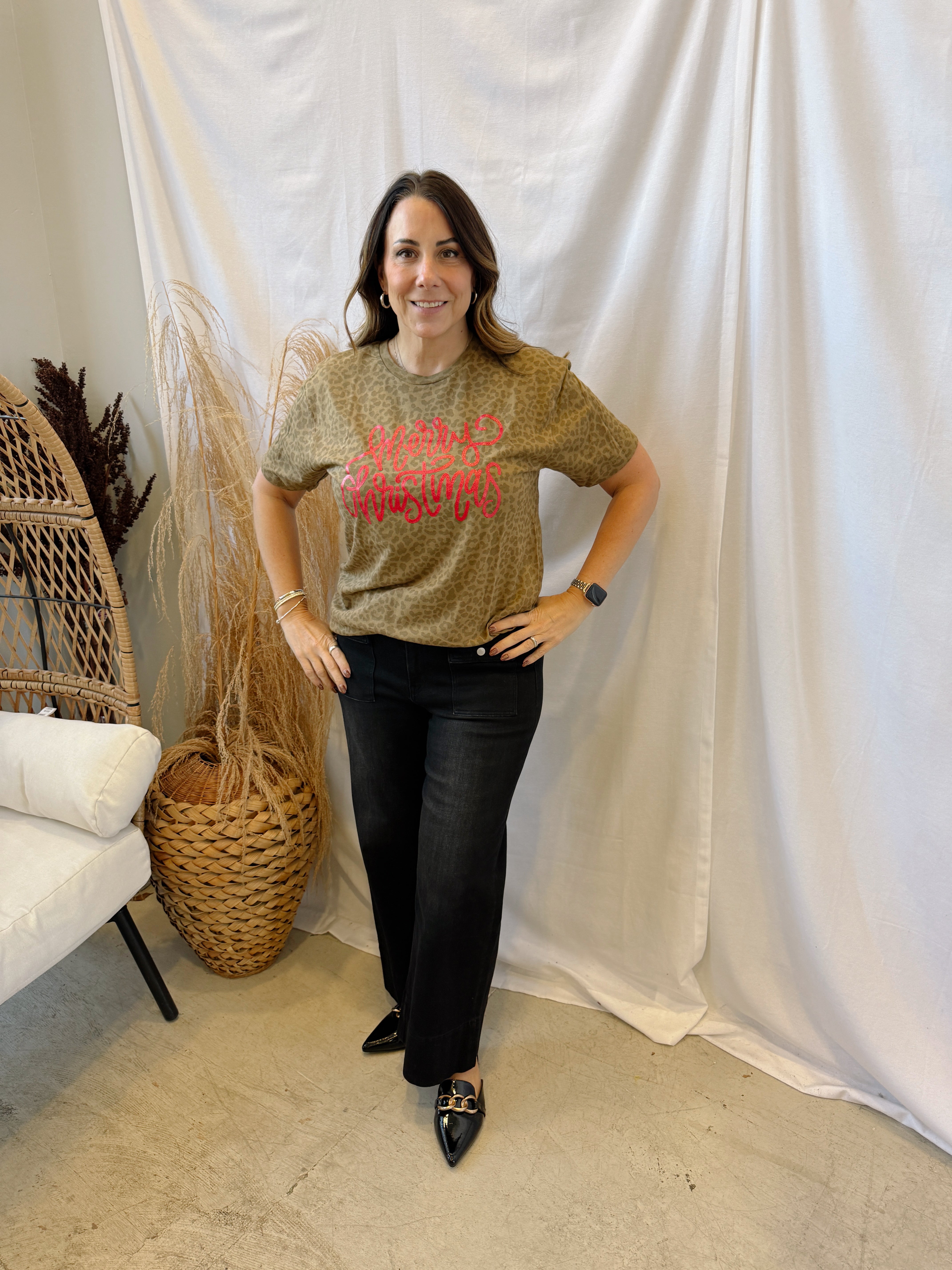 Merry Christmas Leopard Tee-Final Sale-Graphic Tees-Summer Tees-The Silo Boutique, Women's Fashion Boutique Located in Warren and Grand Forks North Dakota