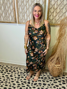 Floral Printed Cowl Neck Dress-Green-Dresses-skies are blue-The Silo Boutique, Women's Fashion Boutique Located in Warren and Grand Forks North Dakota
