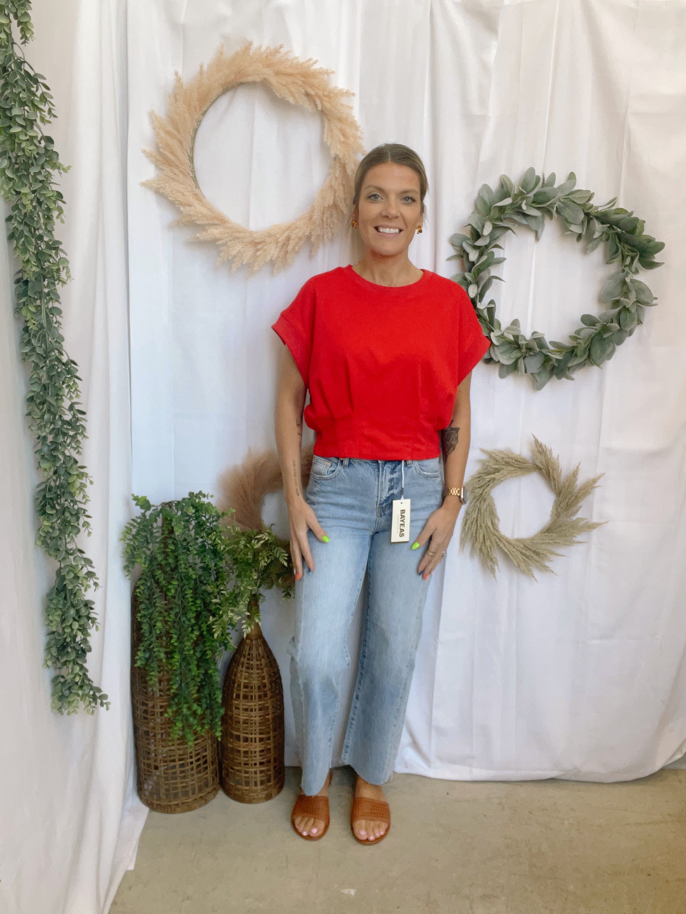 Macey Short Sleeve Top-Red-Short Sleeve Tops-ENTRO-The Silo Boutique, Women's Fashion Boutique Located in Warren and Grand Forks North Dakota