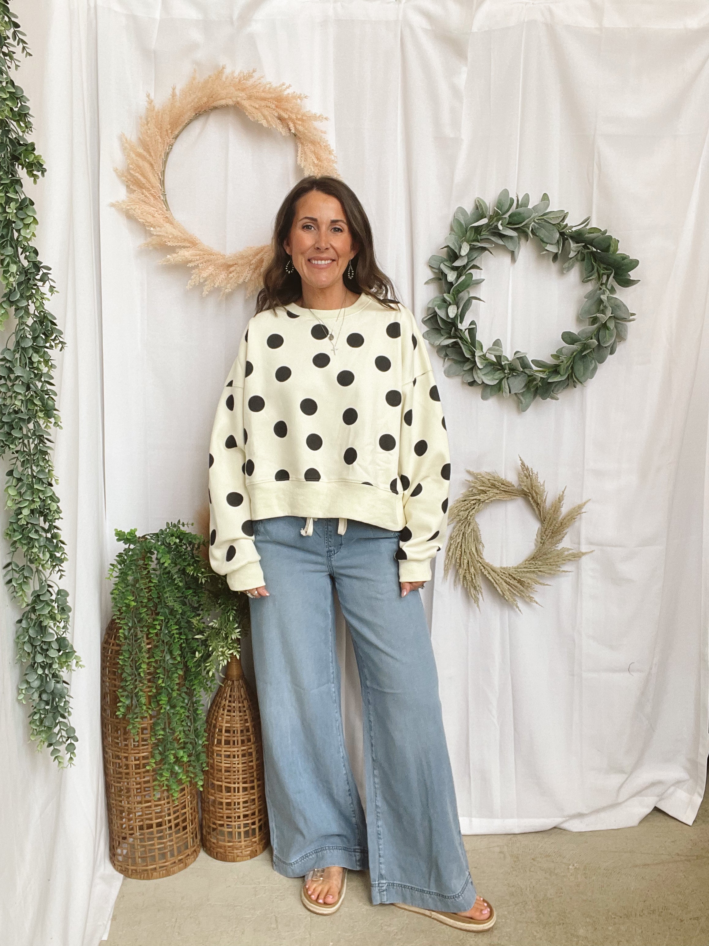 Poppy Polka Dot Sweatshirt-Sweatshirts-poppy-The Silo Boutique, Women's Fashion Boutique Located in Warren and Grand Forks North Dakota