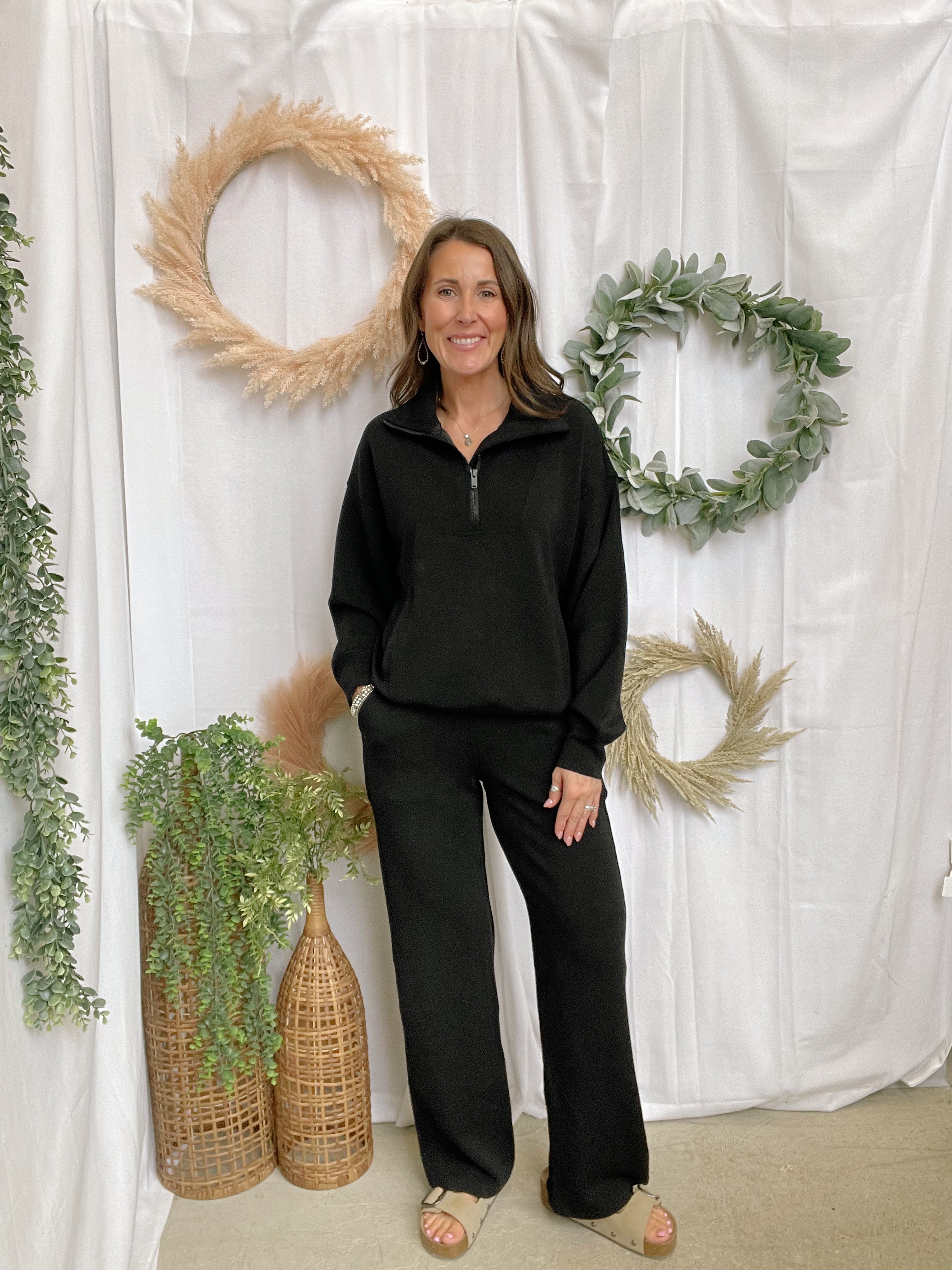 Rae Mode Quarter Zip Scuba Pullover-Black-Sweatshirts-rae mode-The Silo Boutique, Women's Fashion Boutique Located in Warren and Grand Forks North Dakota