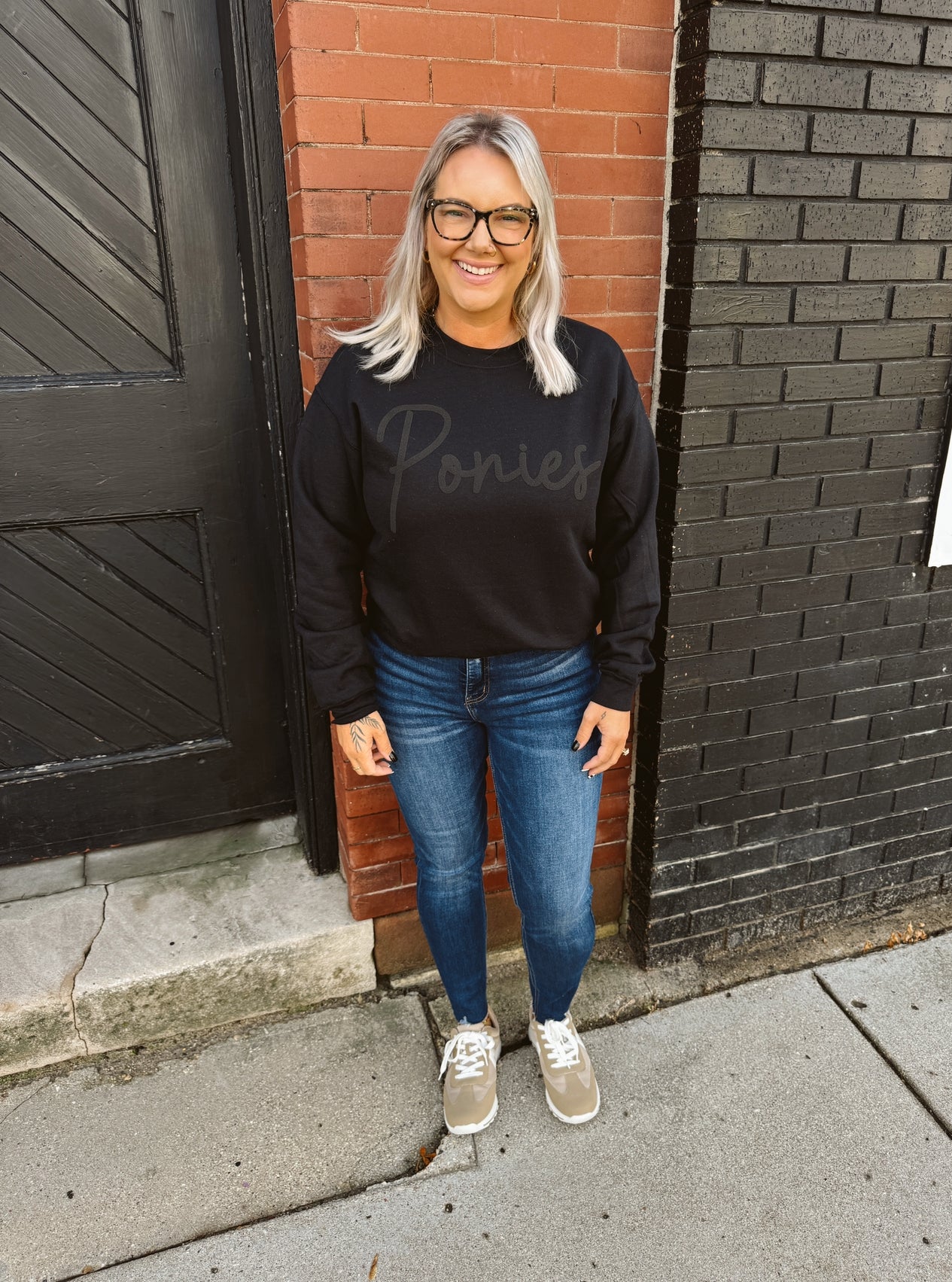 Black on Black Pony Puff Sweatshirt-Sweatshirts-central-The Silo Boutique, Women's Fashion Boutique Located in Warren and Grand Forks North Dakota