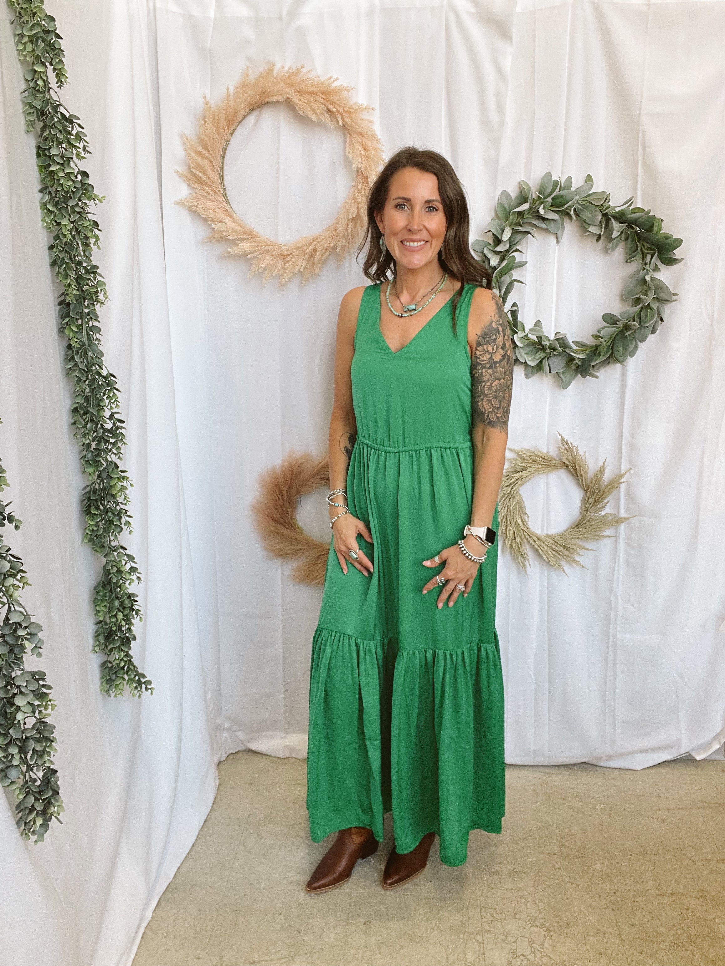 Skies Green Tiered Dress-Dresses-skies are blue-The Silo Boutique, Women's Fashion Boutique Located in Warren and Grand Forks North Dakota
