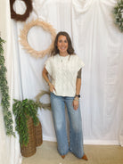 Kori Cable Short Sleeve Sweater-Cream-Sweaters-hyfve-The Silo Boutique, Women's Fashion Boutique Located in Warren and Grand Forks North Dakota