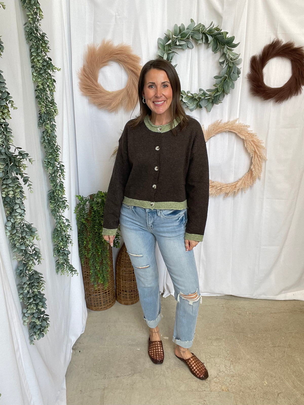 Parker Contrast Cardigan-Brown-Sweaters-lelis-The Silo Boutique, Women's Fashion Boutique Located in Warren and Grand Forks North Dakota