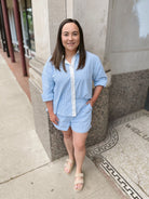 Skies Stripe Contrast Button Up Top-Final Sale Online Only-Long Sleeve Tops-skies are blue-The Silo Boutique, Women's Fashion Boutique Located in Warren and Grand Forks North Dakota